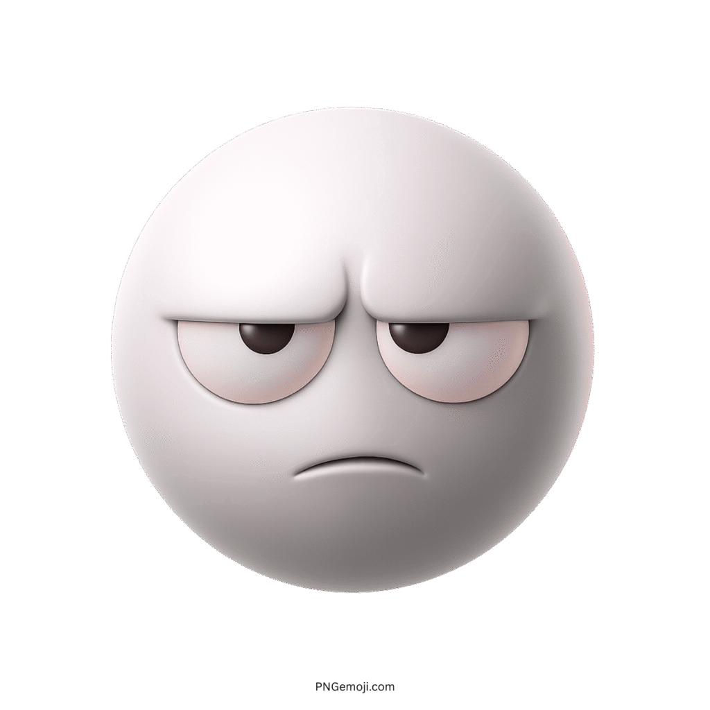 3D white unimpressed emoji with sleepy dull eyes and indifferent facial expression