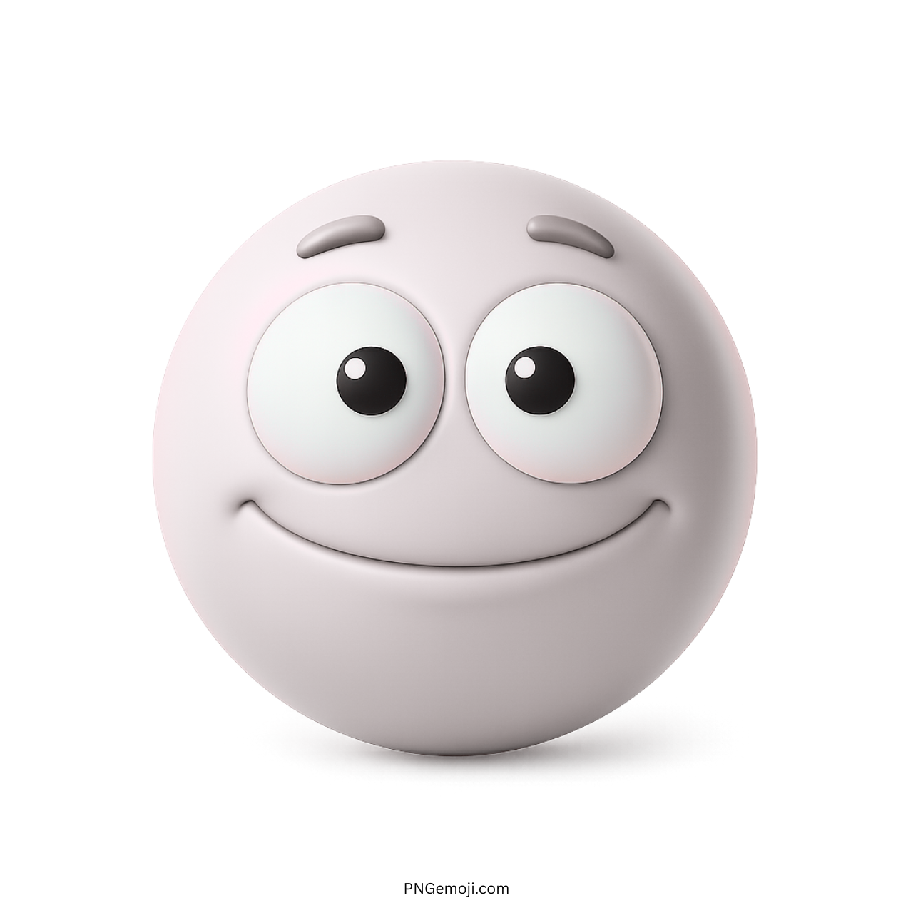 3D white emoji face with blank smile and cute wide eyes in PNG format