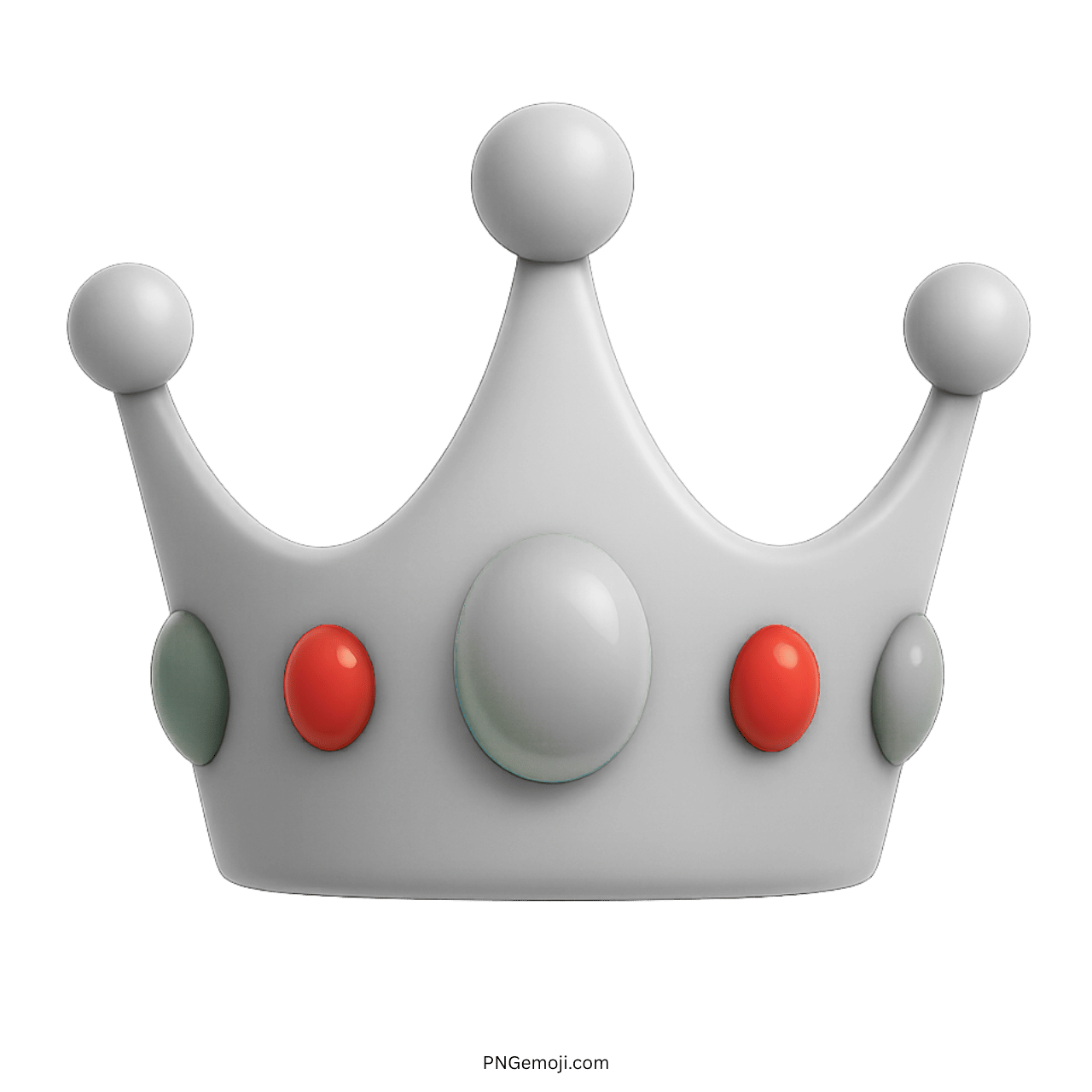 3D white crown emoji with red and green jewel accents on transparent background