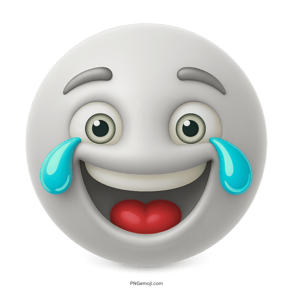 3D white emoji laughing hard with joyful tears and wide red tongue