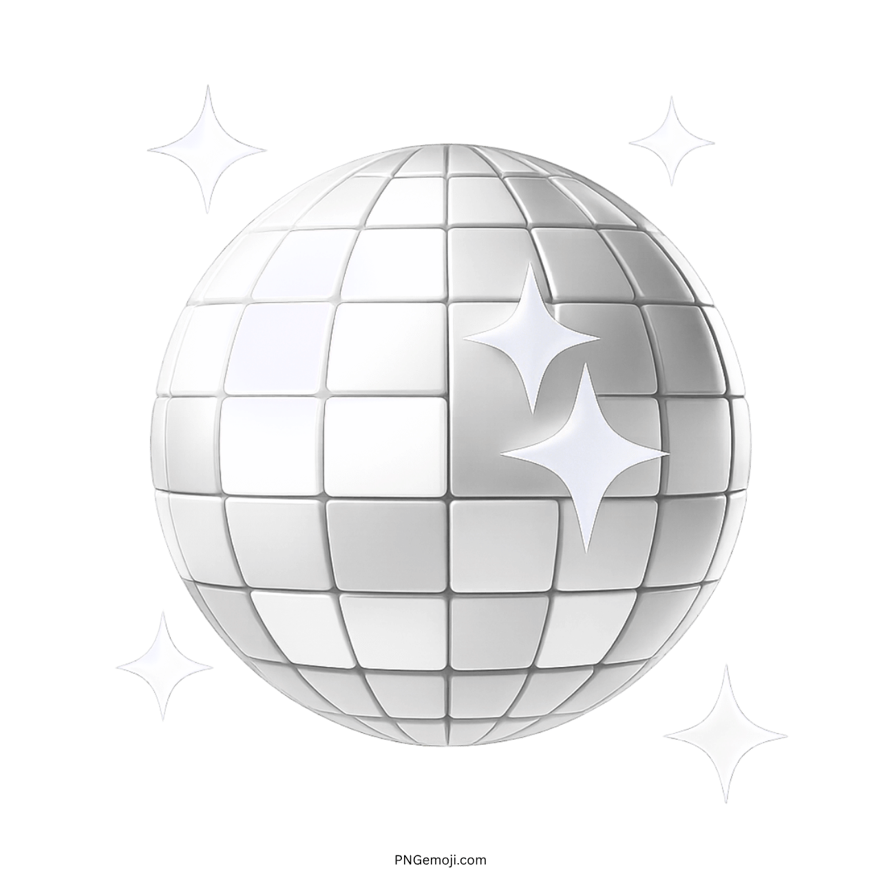 3D white disco ball emoji with shimmering sparkle effect and elegant festive glow