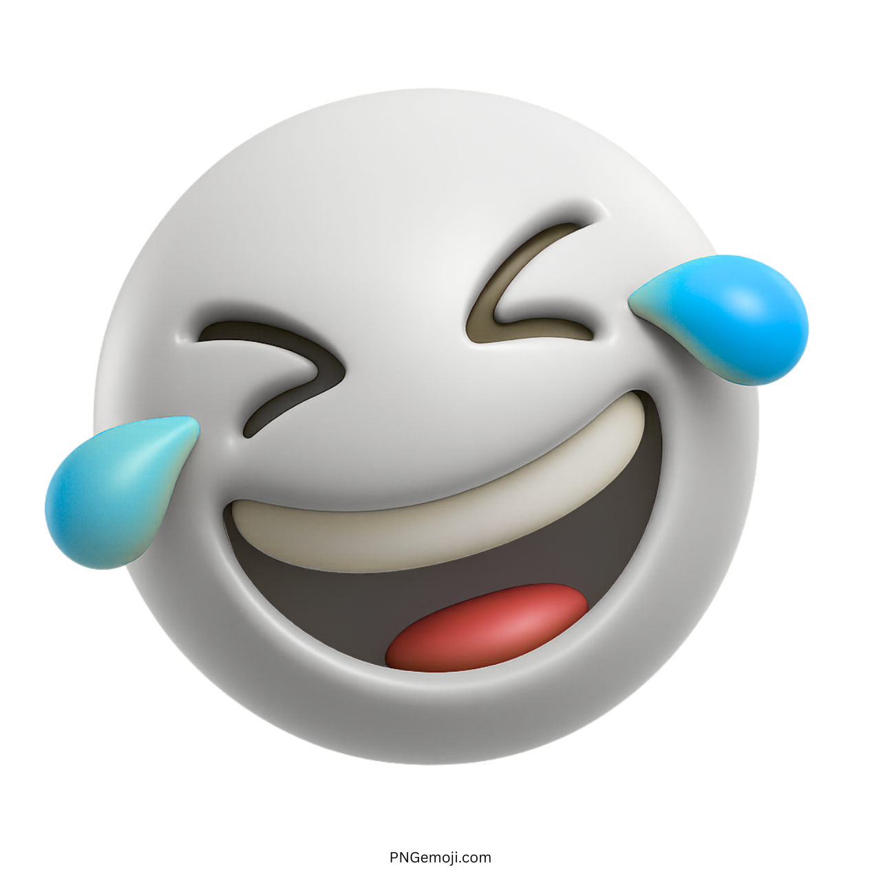 3D white emoji laughing loudly with joyful blue tears