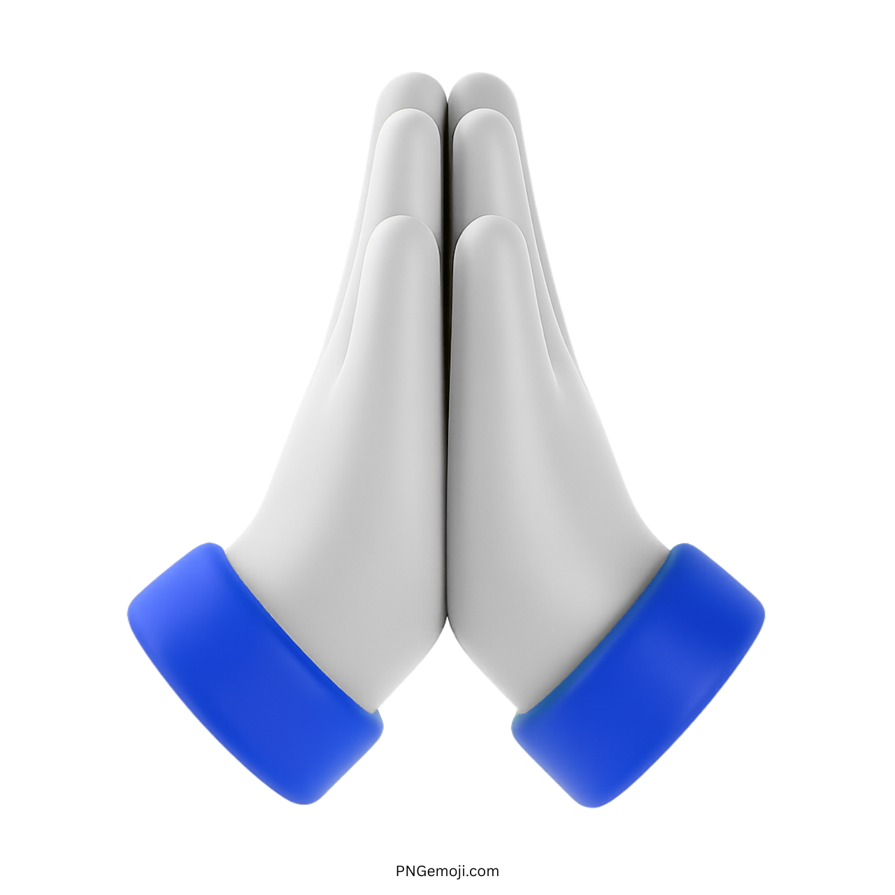 3D white folded hands emoji with blue sleeves for gratitude or prayer gesture
