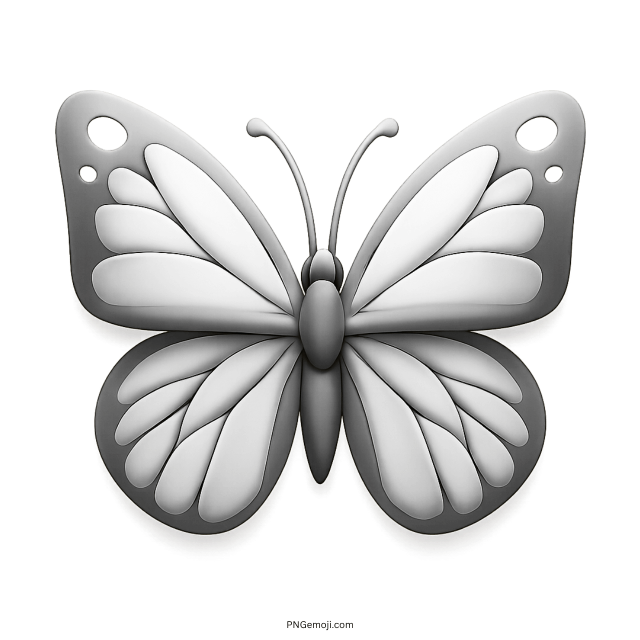 3D white and grey butterfly emoji with layered wings and transparent PNG background