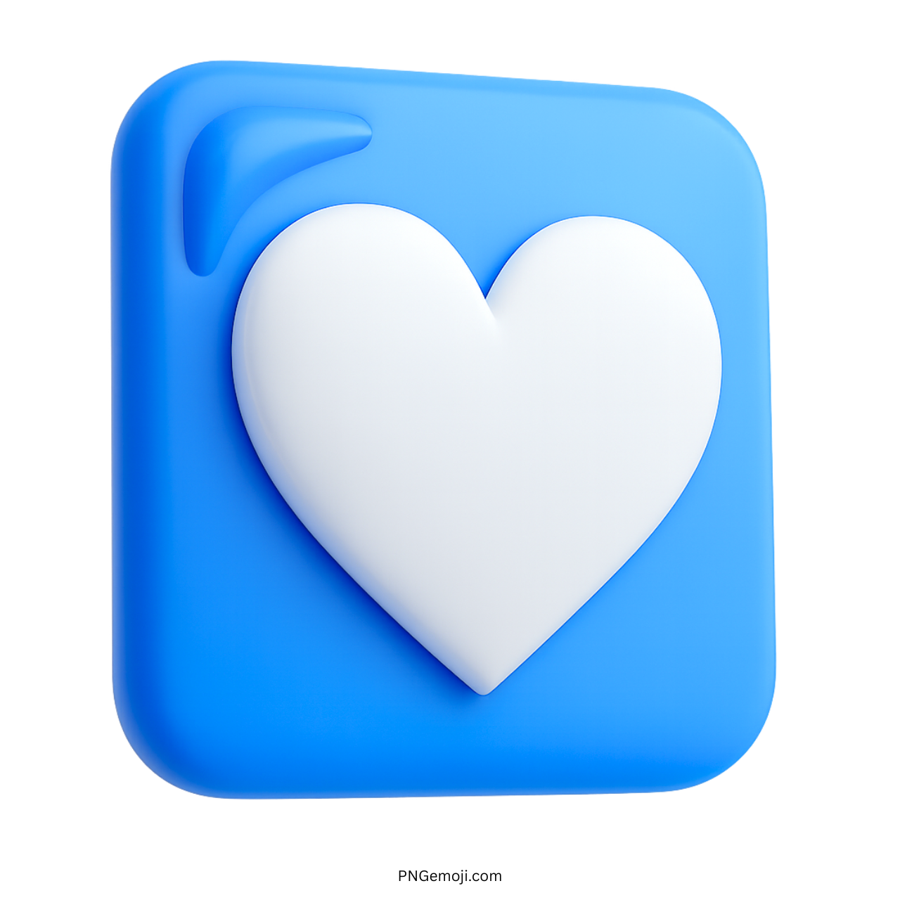 3D white heart emoji on blue square background representing love and social likes
