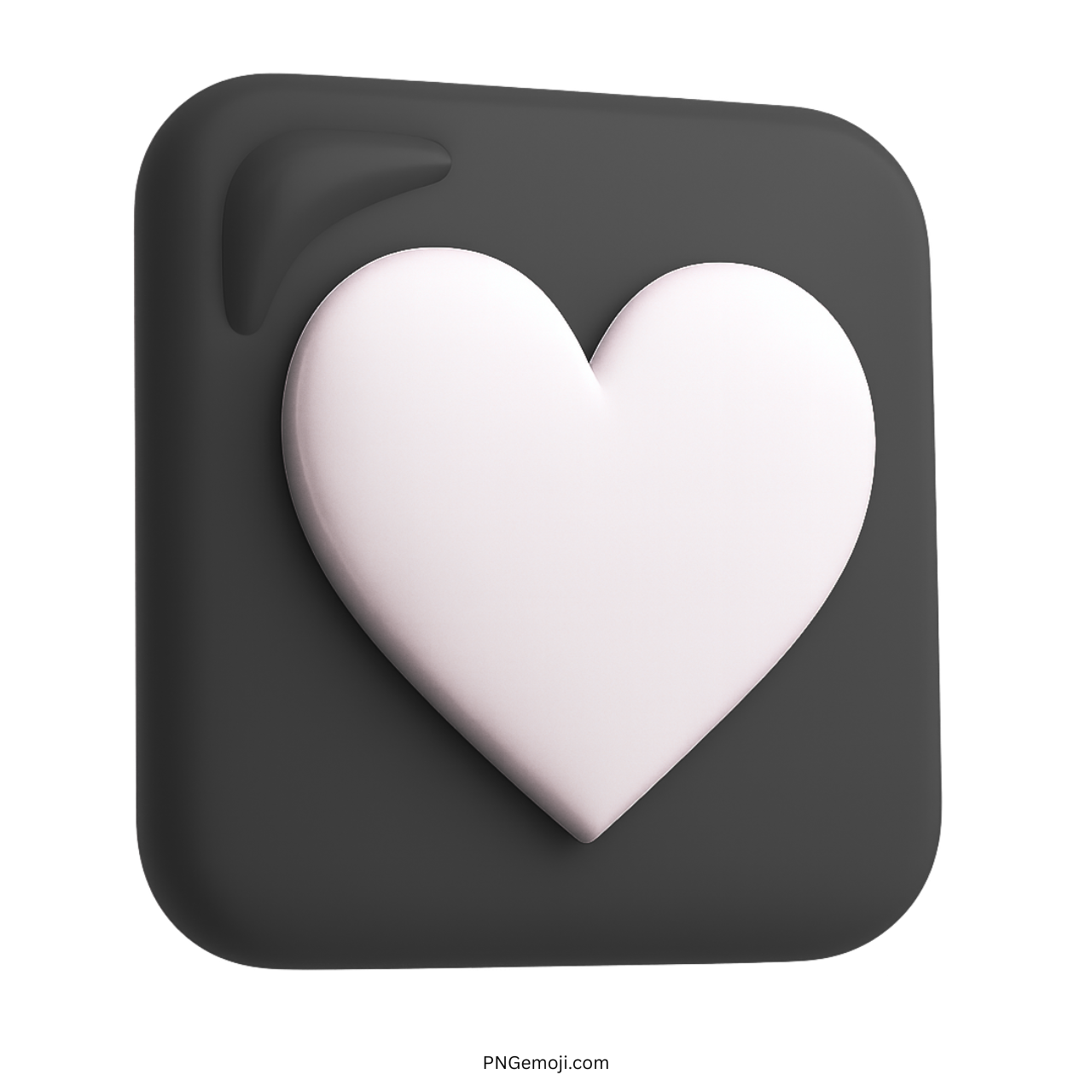 3D white heart emoji on black square background representing love and emotional depth