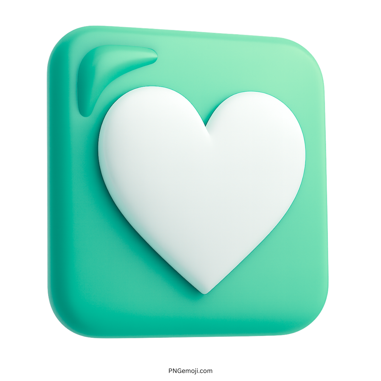 3D white heart icon on bright green square with rounded design and soft shadows