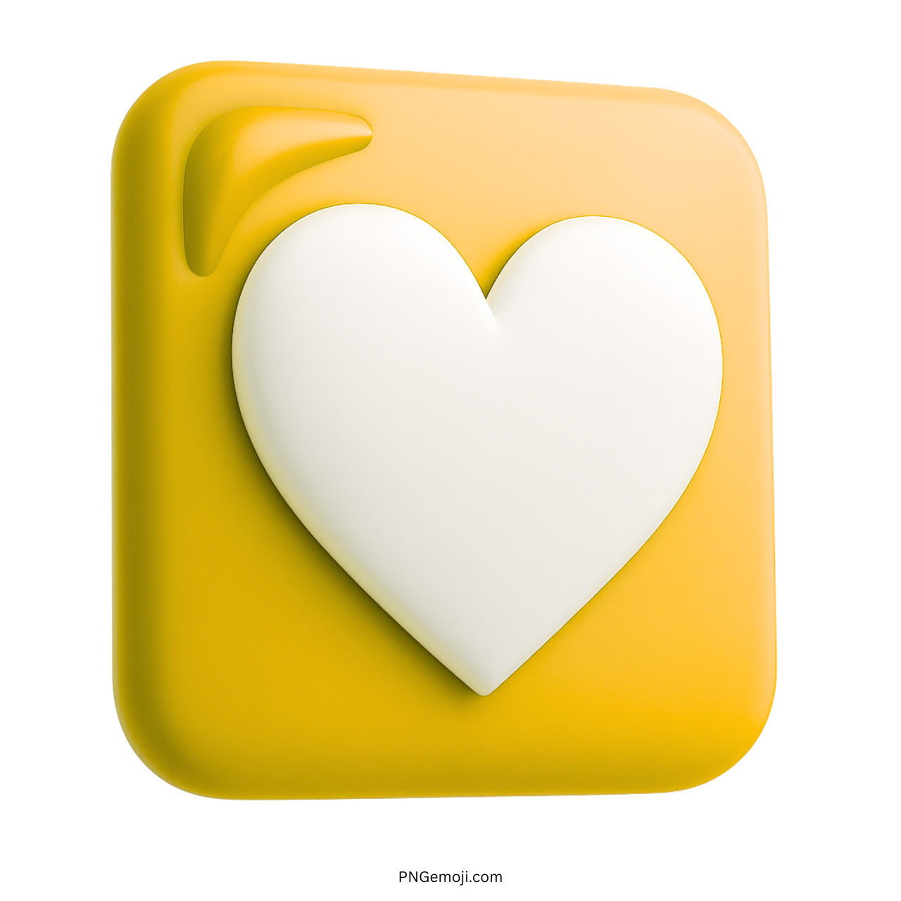 3D white heart emoji on vibrant yellow square background symbolizing joy and love