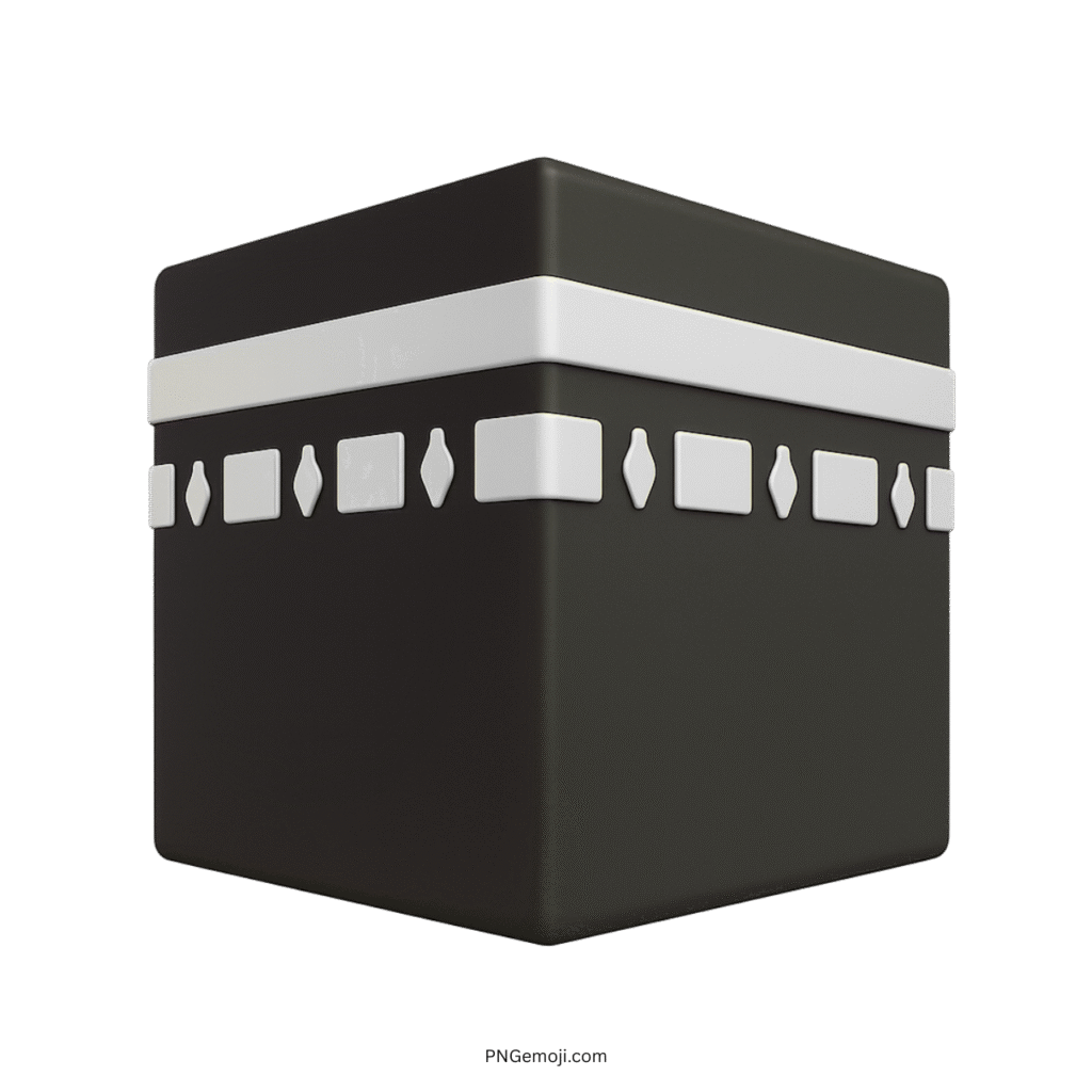 3D Kaaba emoji with white band on black cube, Islamic Hajj Umrah clipart