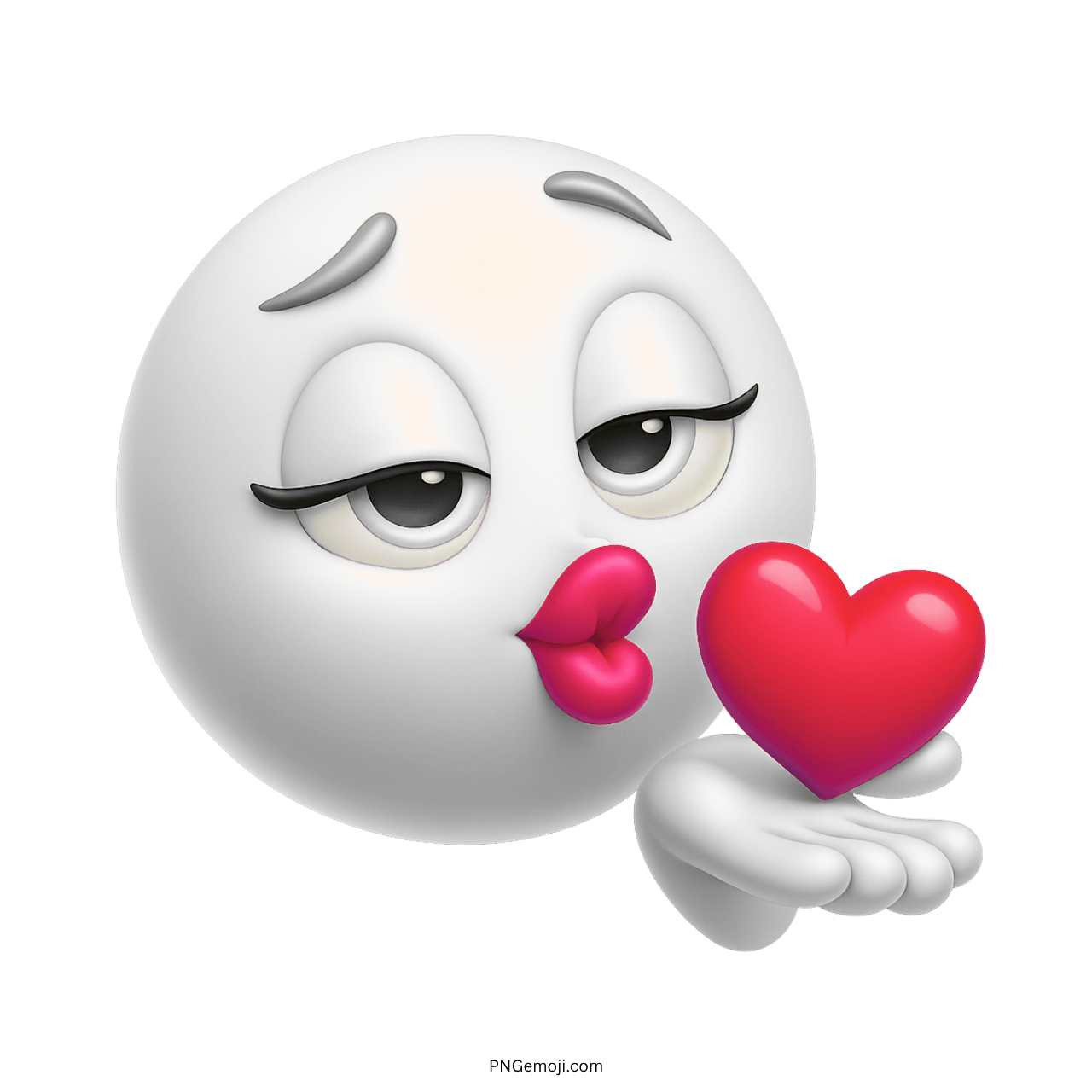 3D White Face Kissing Emoji Blowing Red Heart PNG