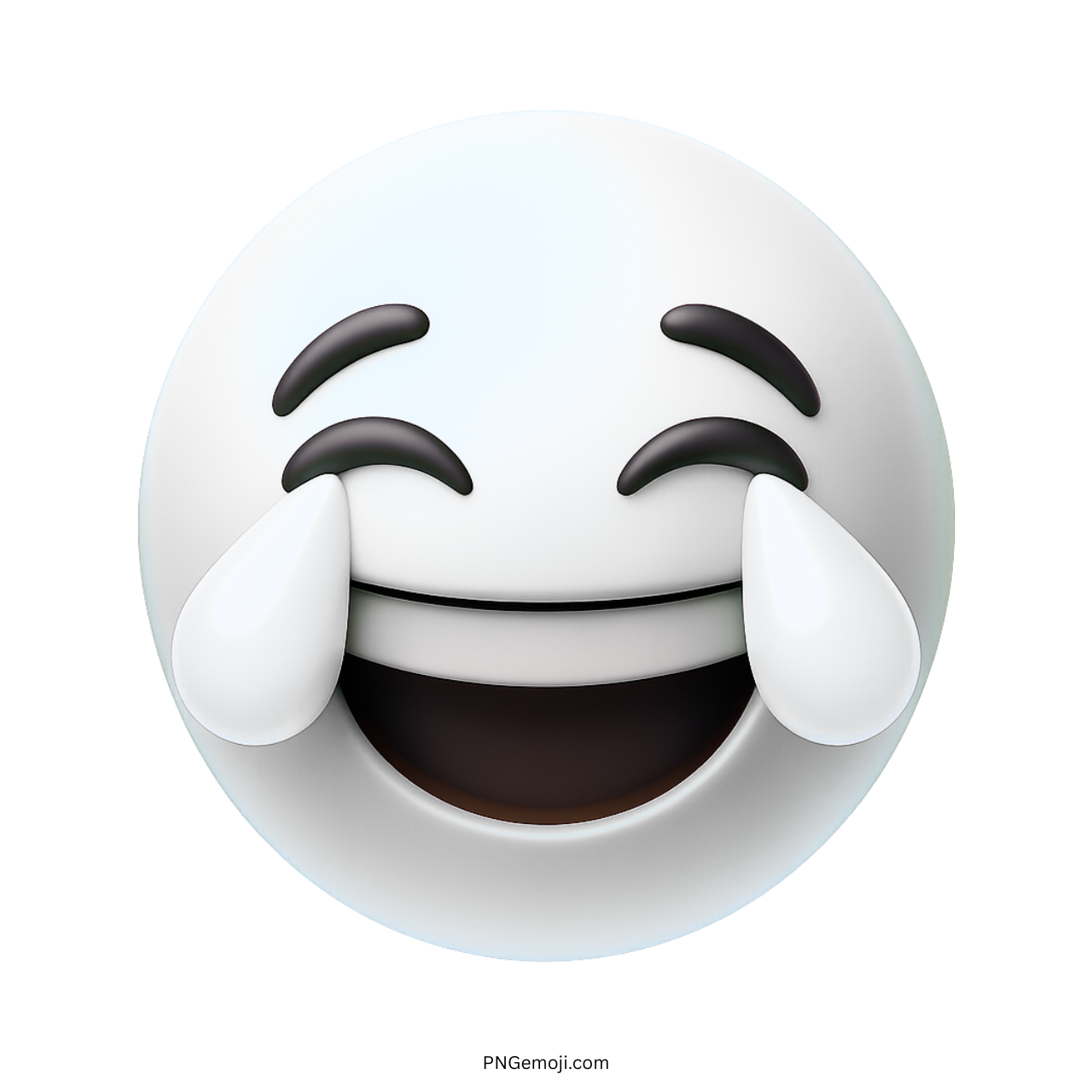 3D white emoji face laughing with tears of joy and expressive eyes