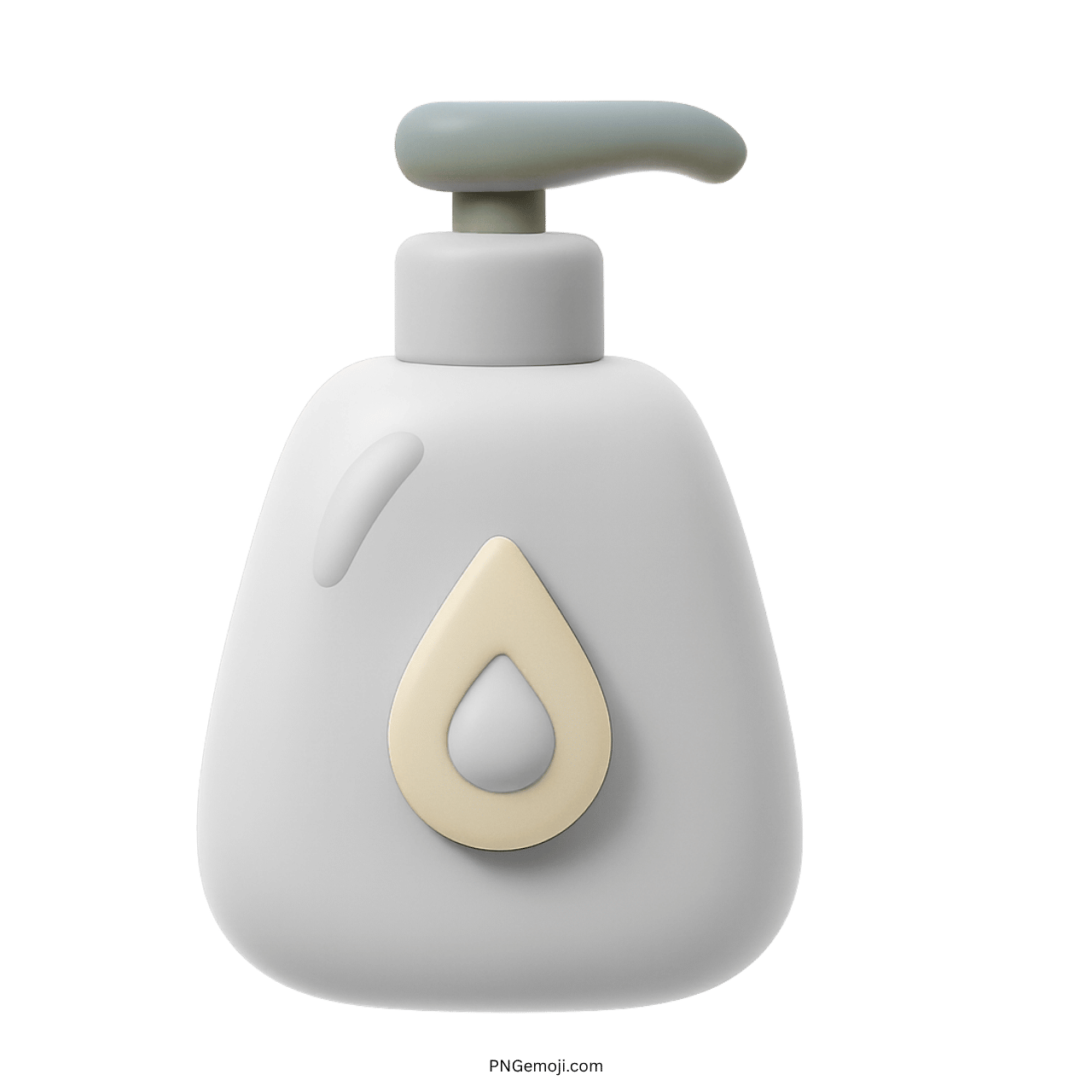 3D white lotion bottle emoji with gray pump and cream droplet icon