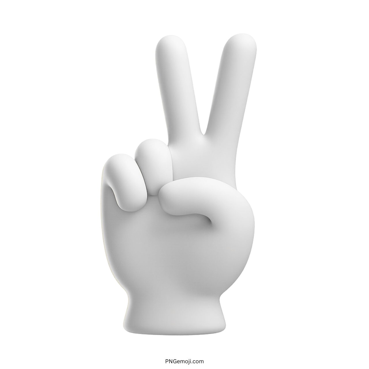 3D white peace hand emoji with two raised fingers and transparent background
