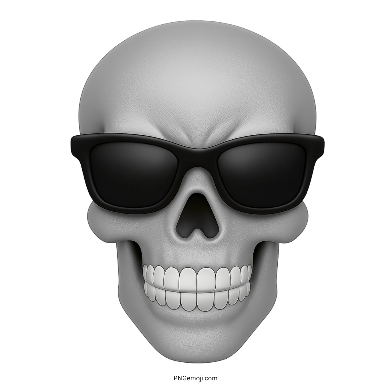 3D white skull emoji wearing black sunglasses showing confident and stylish attitude