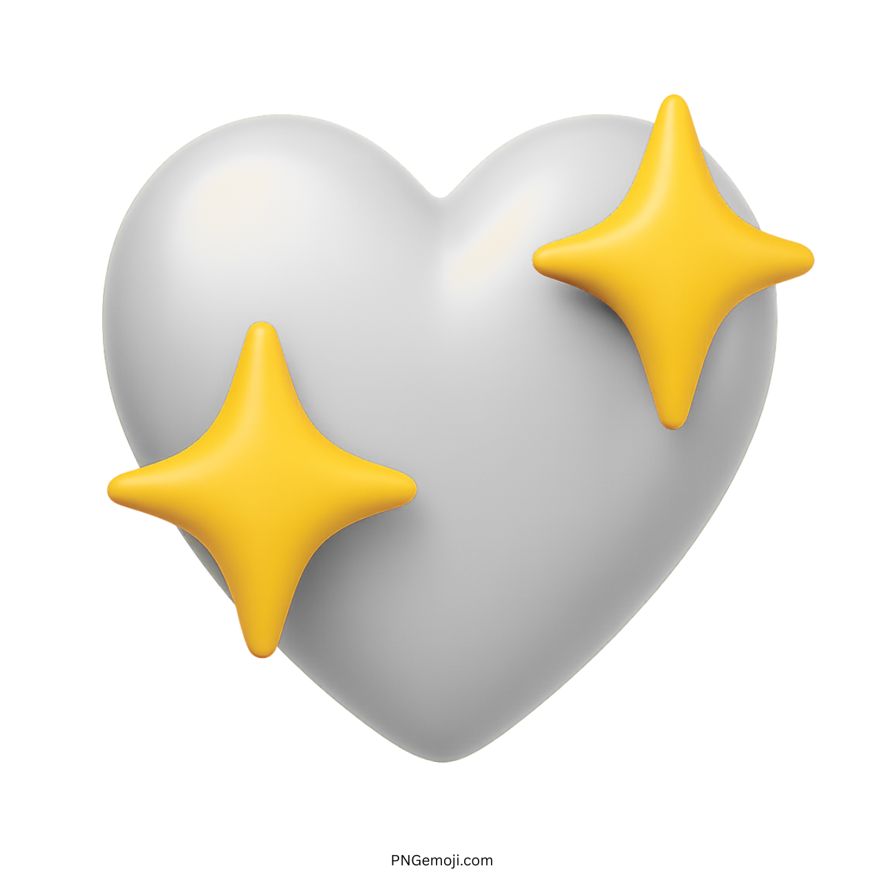 3D white heart emoji with golden sparkles and smooth clean glossy design