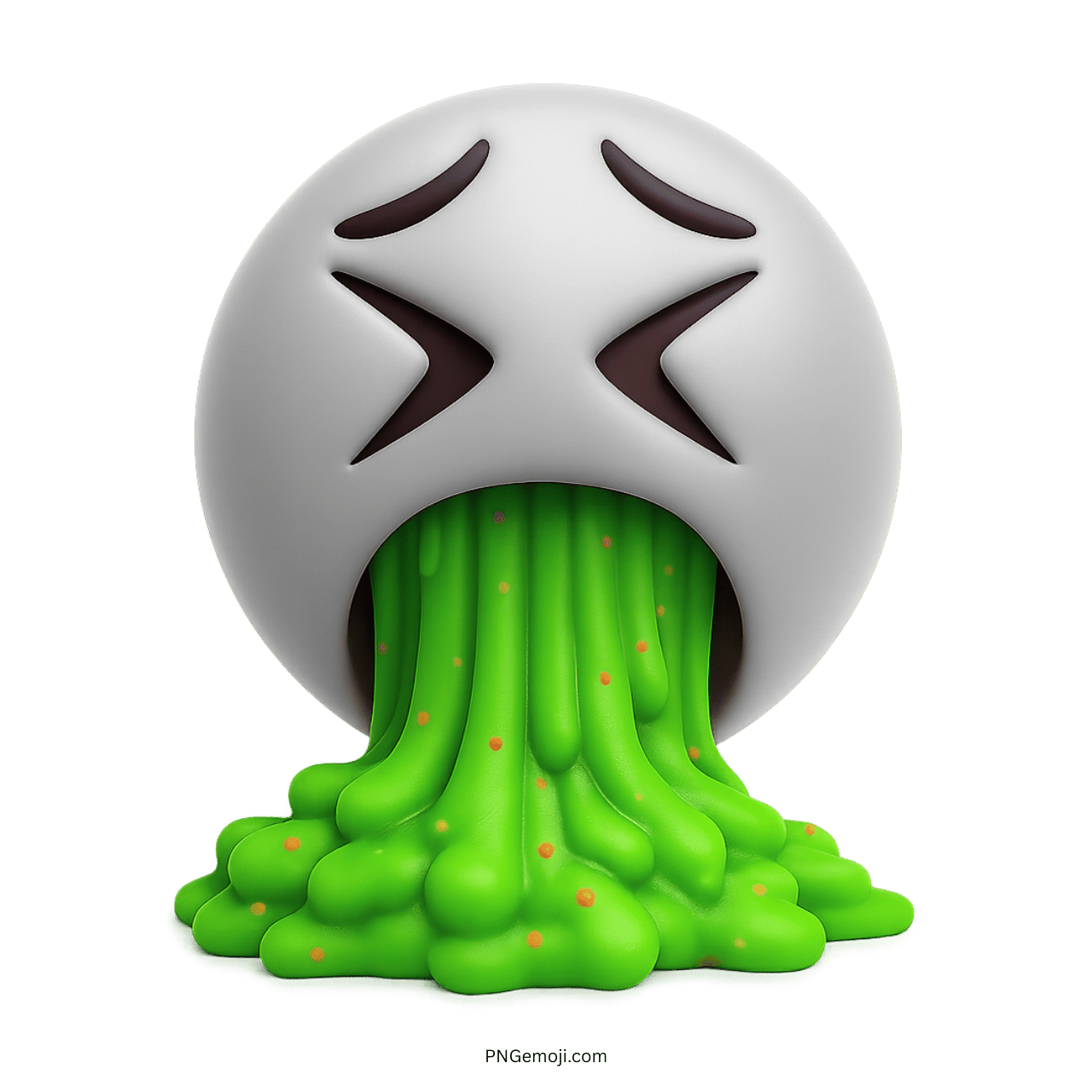 3D white vomit face emoji vomiting green slime with disgusted sick expression