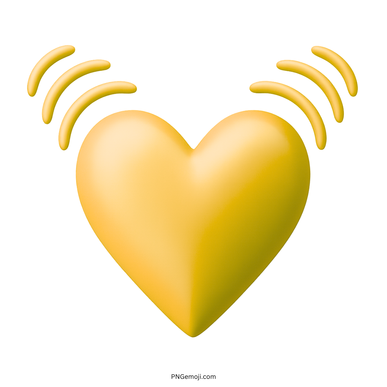 3D yellow beating heart emoji with motion lines and transparent PNG
