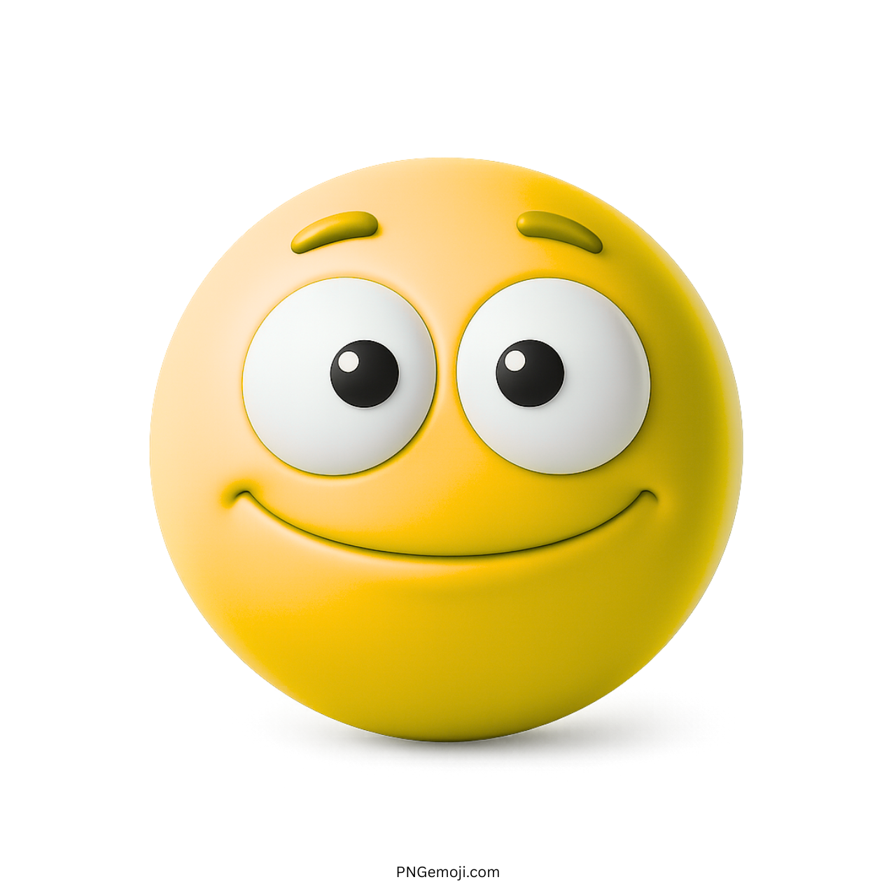 3D yellow happy emoji with blank smile and big cartoon eyes in PNG format