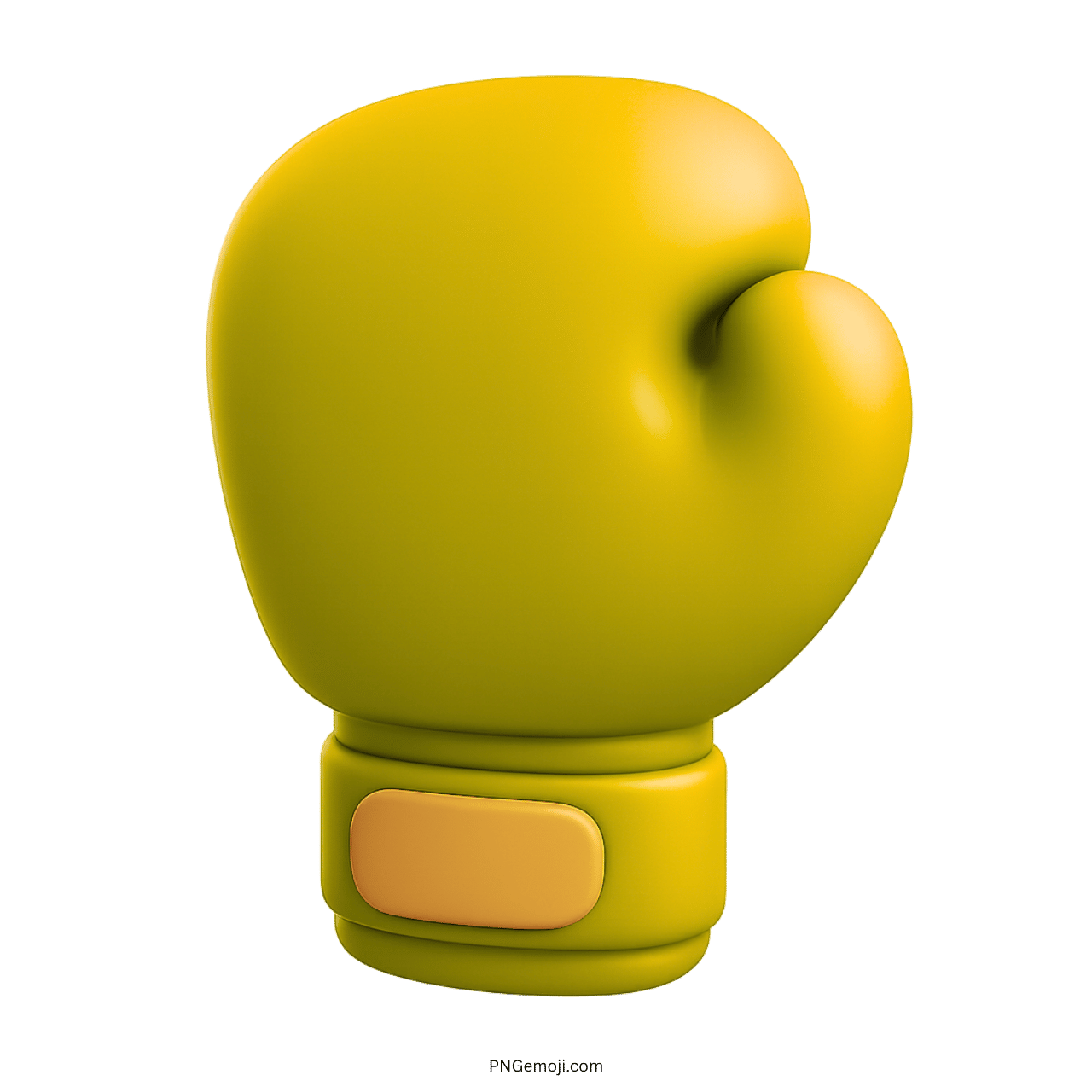 3D yellow boxing glove emoji with orange strap on transparent PNG background