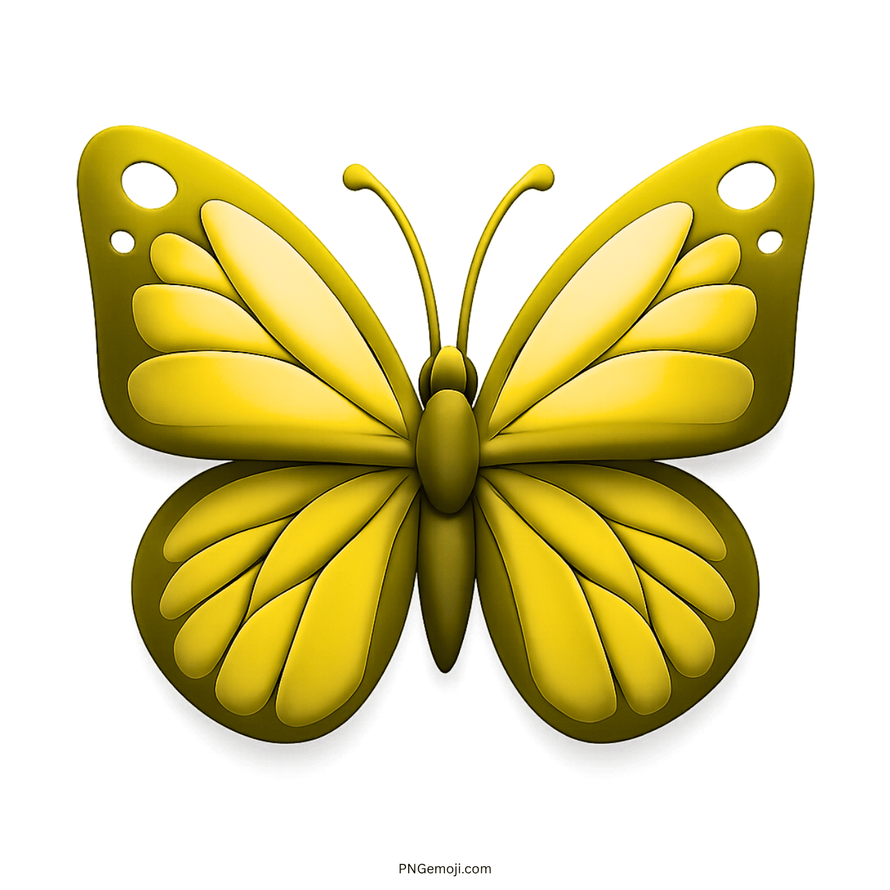 3D yellow butterfly emoji with curved layered wings and transparent PNG background