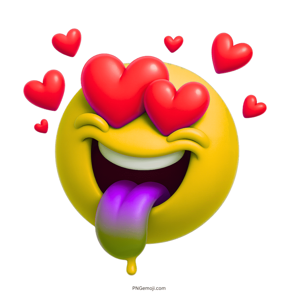 3D yellow crazy love emoji with heart eyes and rainbow tongue out