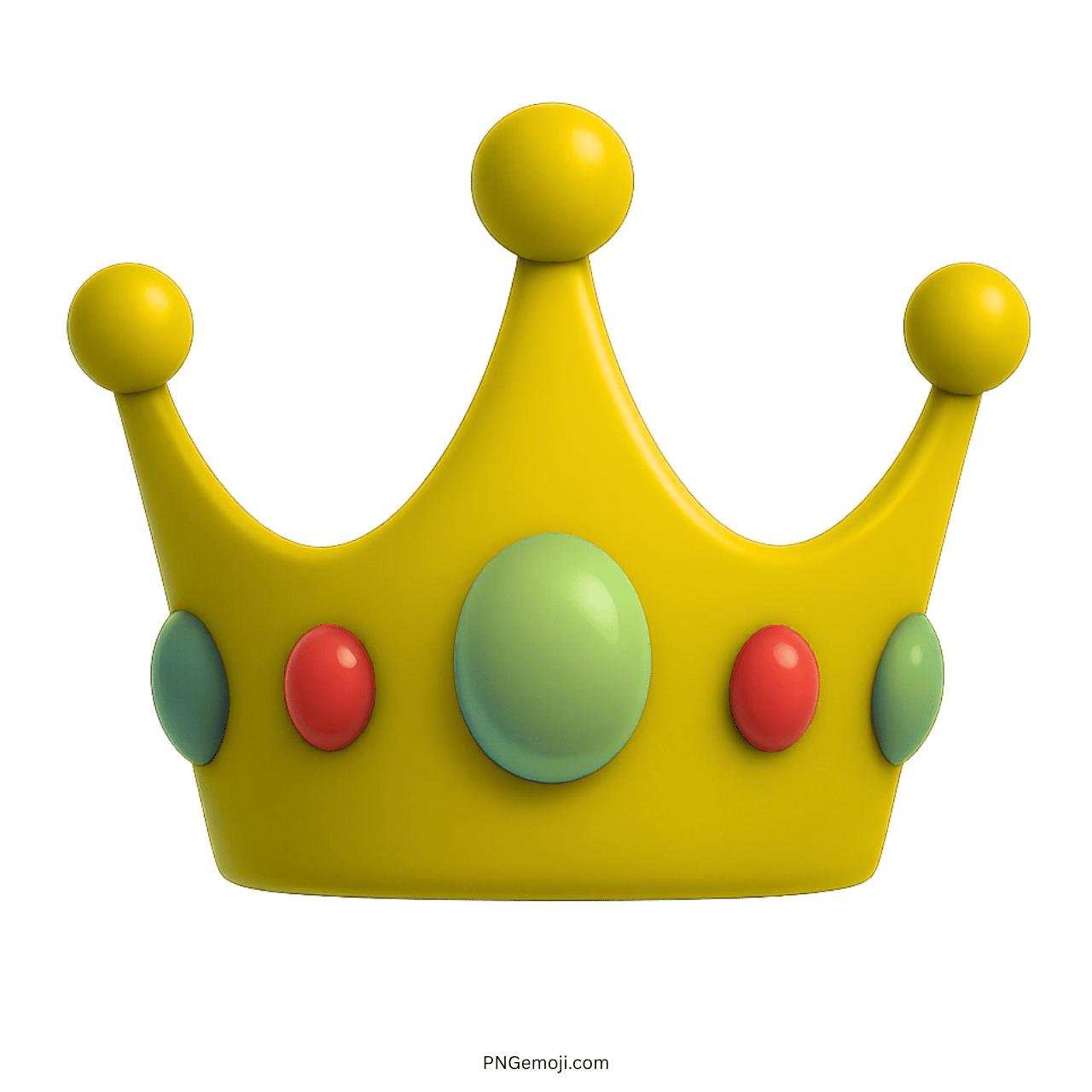 3D yellow crown emoji with green and red jewel accents on transparent background