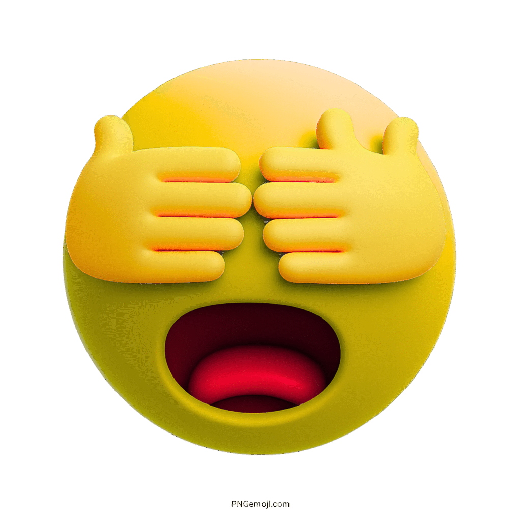 3D yellow emoji with hands on eyes showing embarrassment or shock reaction face