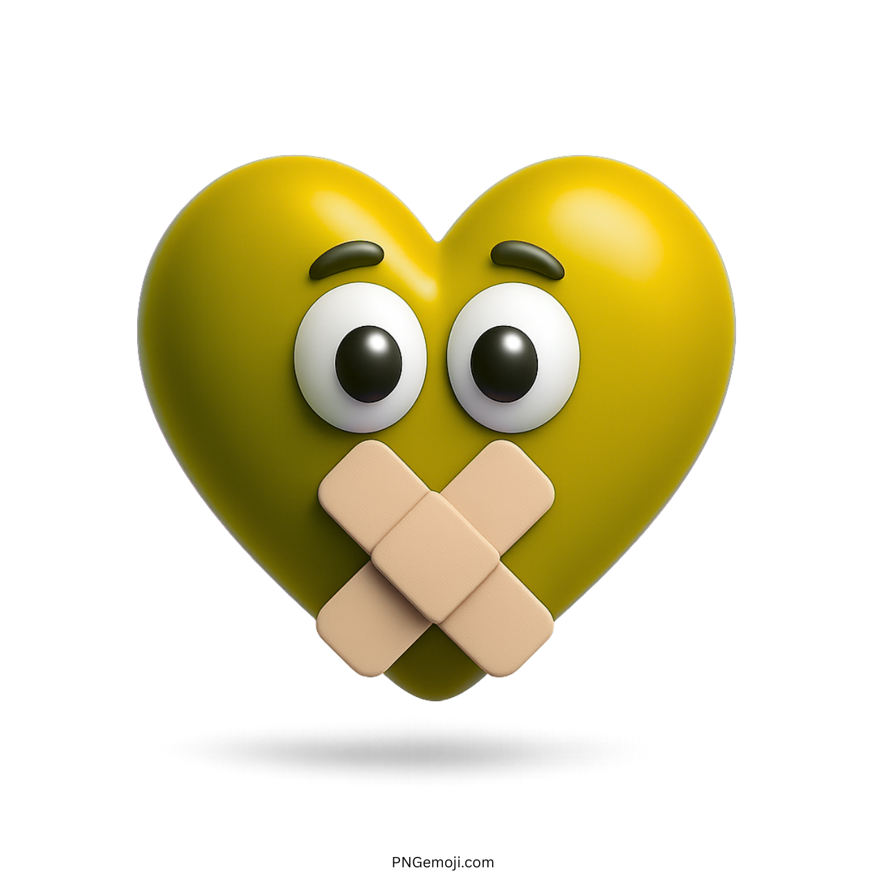 3D yellow green heart emoji with expressive eyes and bandaged mouth in PNG format