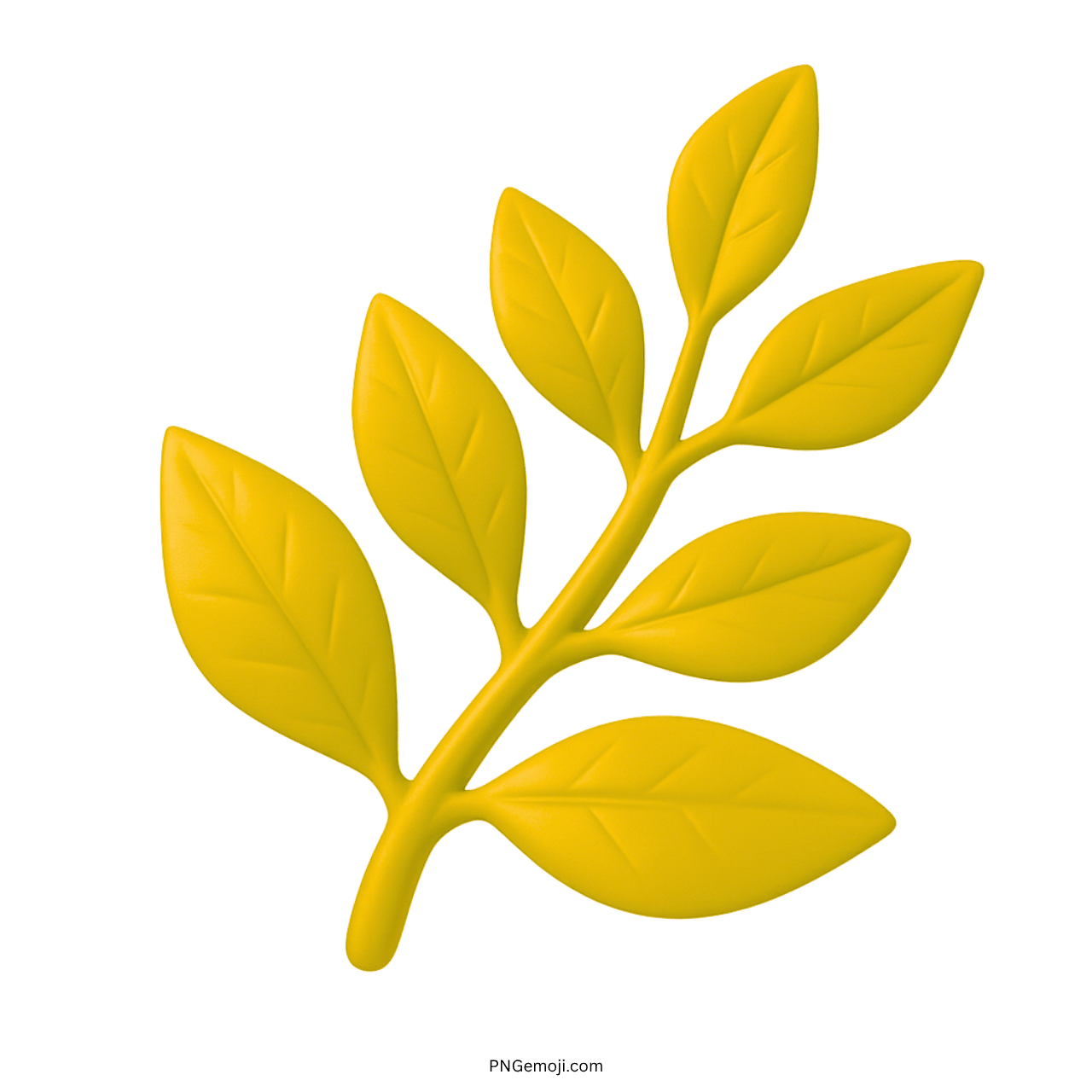 Bright 3D yellow herb emoji branch with nine smooth leaves and detailed veins