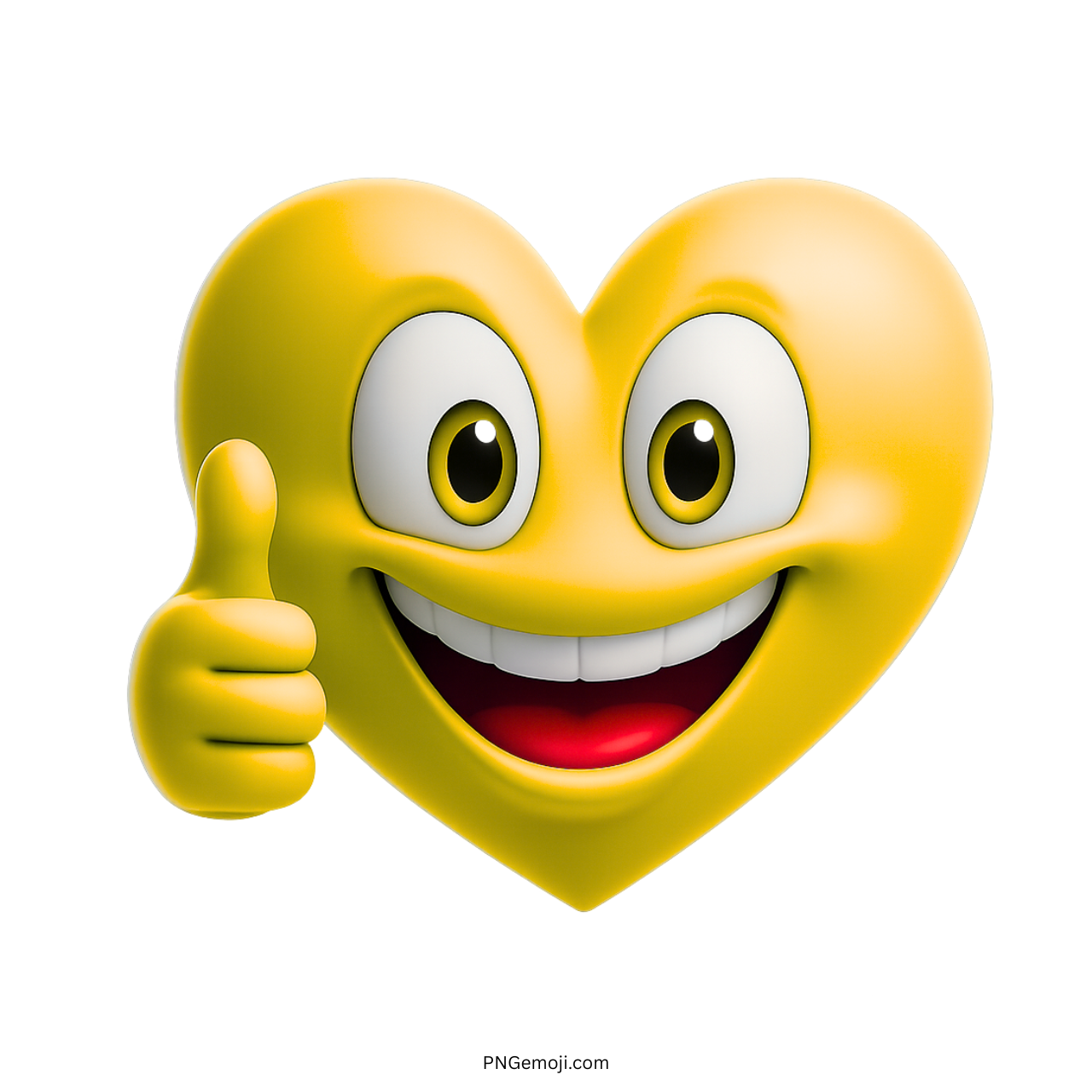 3D yellow heart emoji smiling brightly with thumbs up and cheerful expression