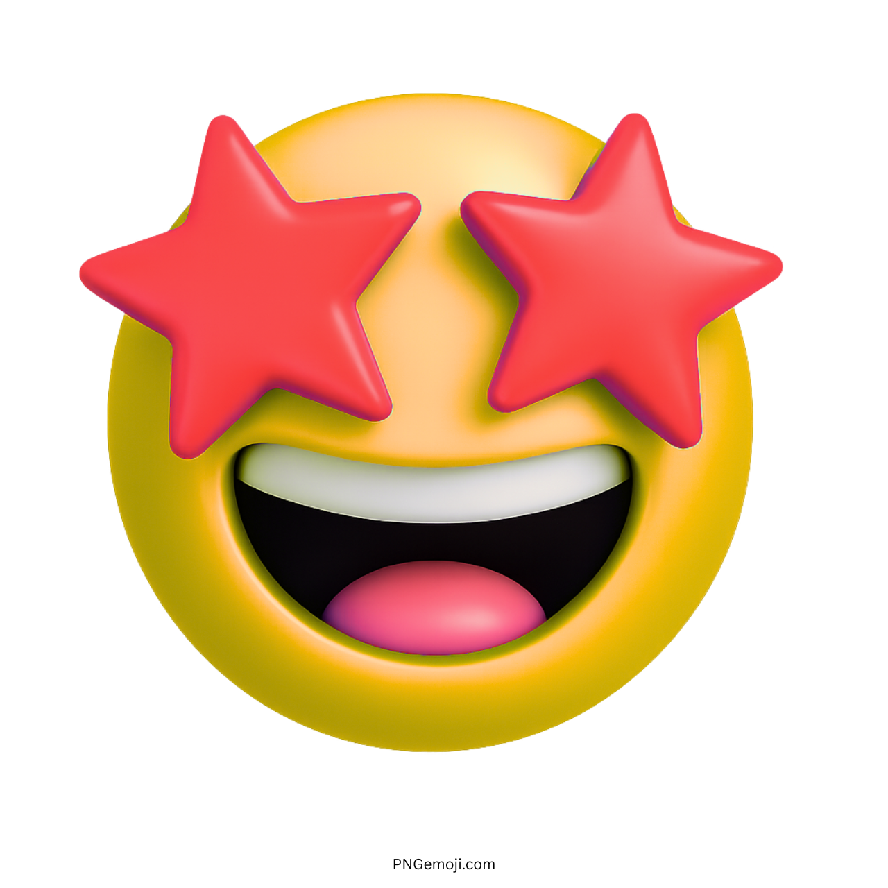 3D yellow emoji face with red star eyes and open smiling mouth
