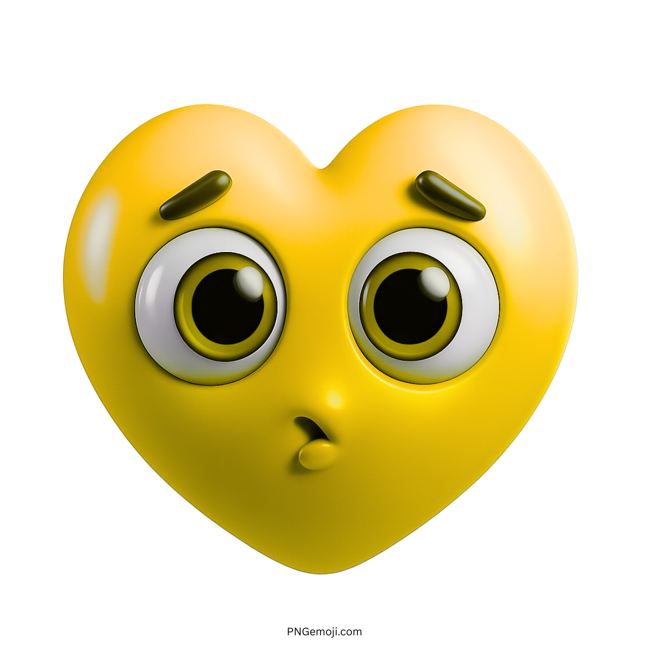 3D surprised yellow heart emoji with wide open eyes and shocked cartoon expression