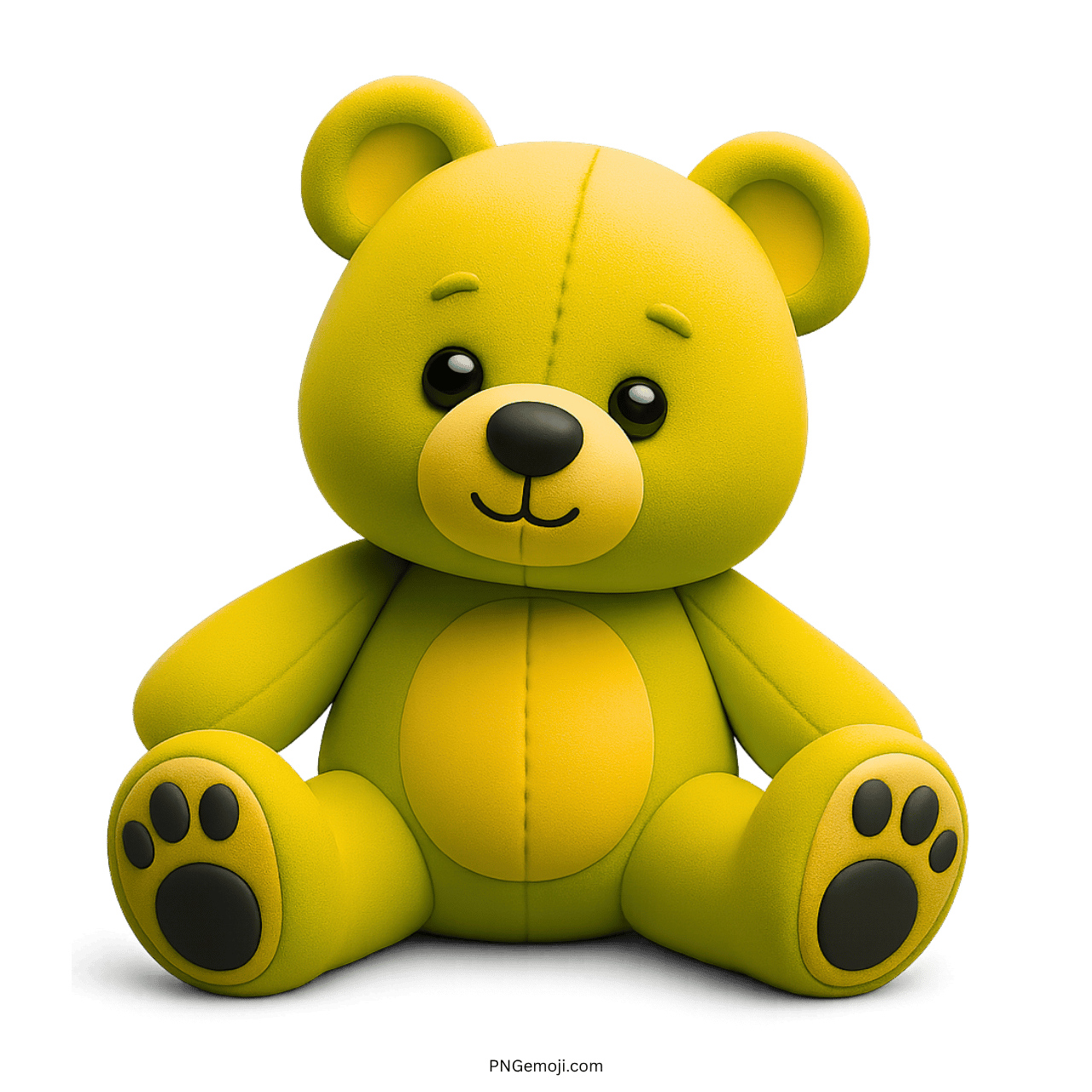 Bright yellow 3D teddy bear emoji with soft body, smiling face, and paw prints