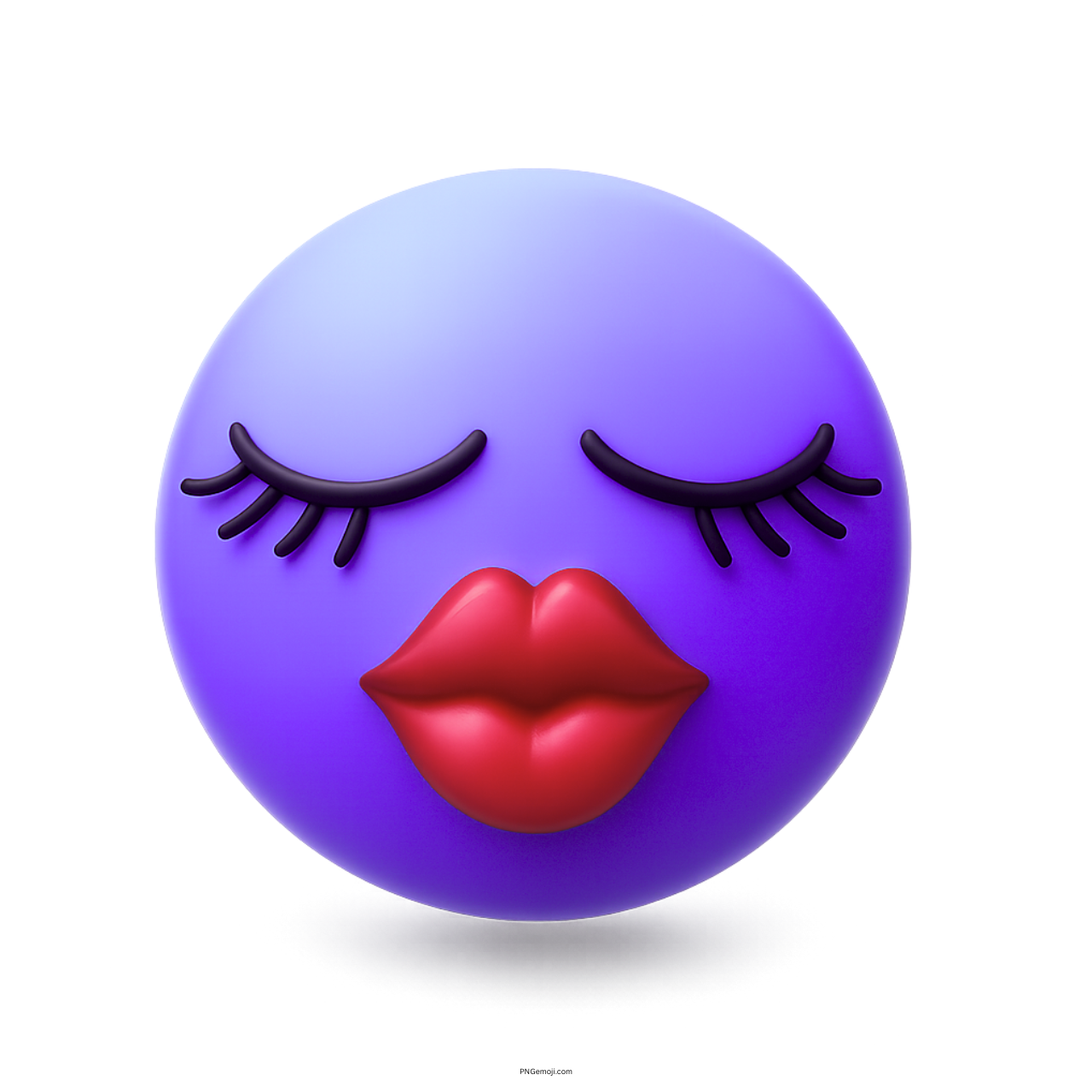 3D purple kissing girl emoji with red lips and fluttery eyelash-lined closed eyes