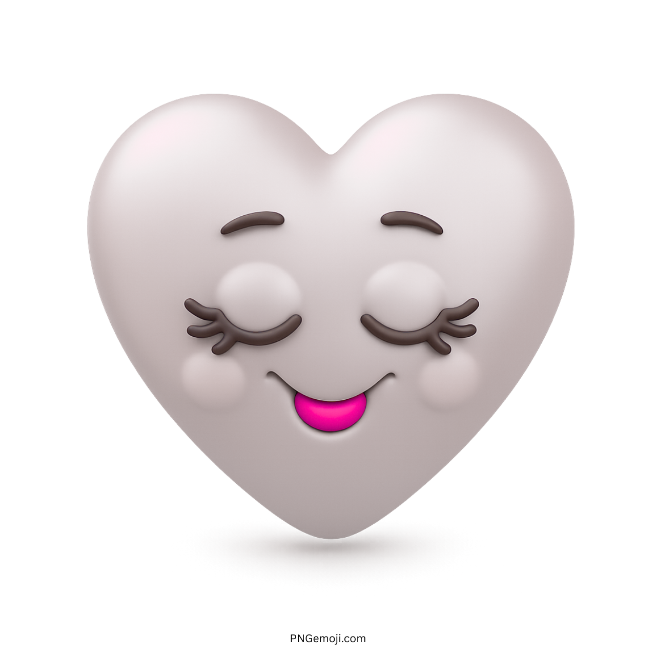 Adorable white heart emoji with smiling face, closed eyes, and pink mouth