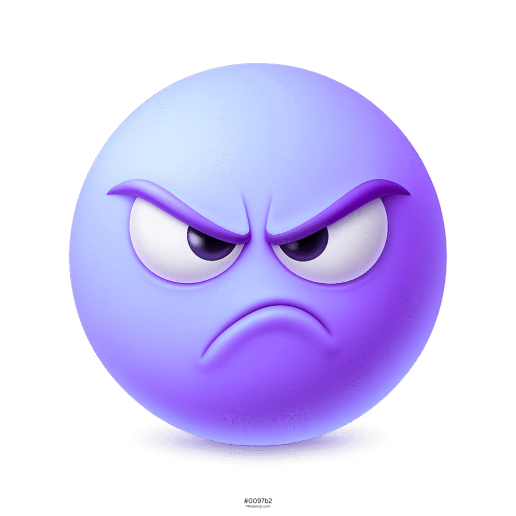 3D blue annoyed emoji with angry face and expressive furrowed eyebrows
