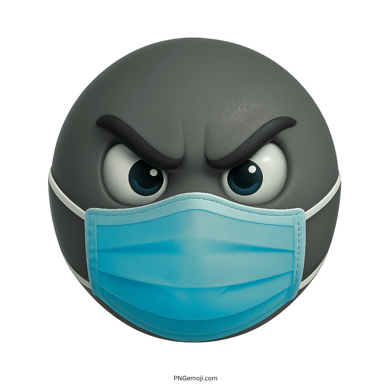 Black angry emoji face with blue surgical mask showing frustration and health safety
