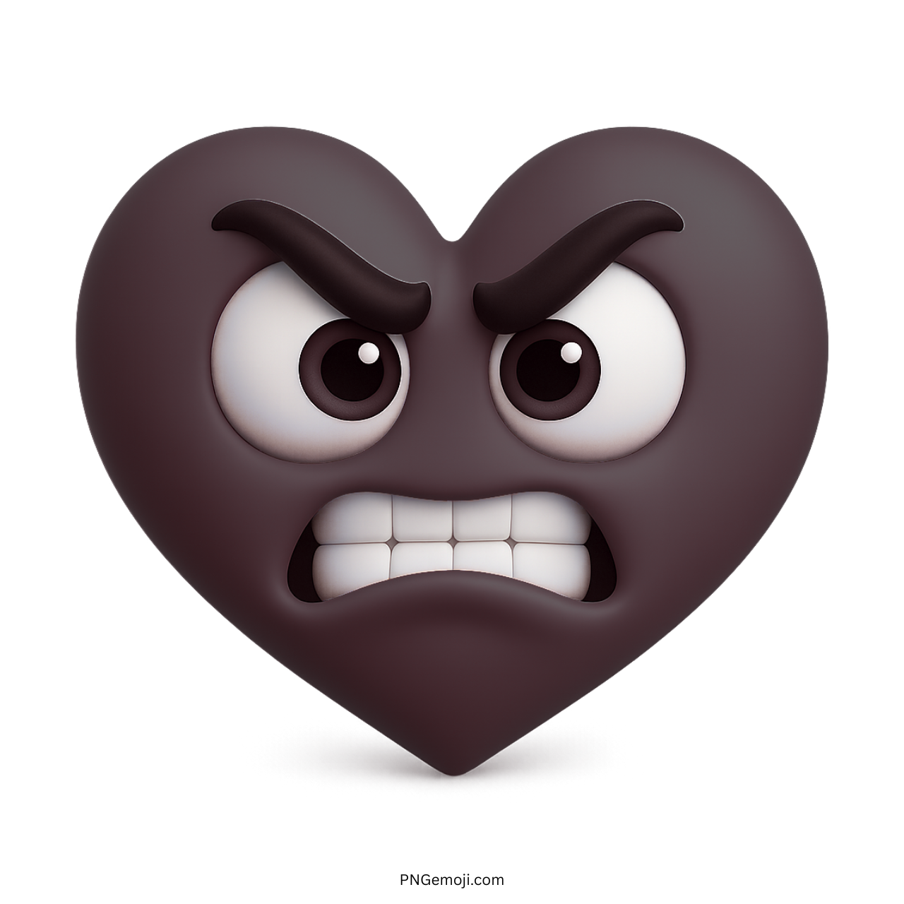 Angry black heart emoji with furious eyes, clenched teeth, and bold emotional expression