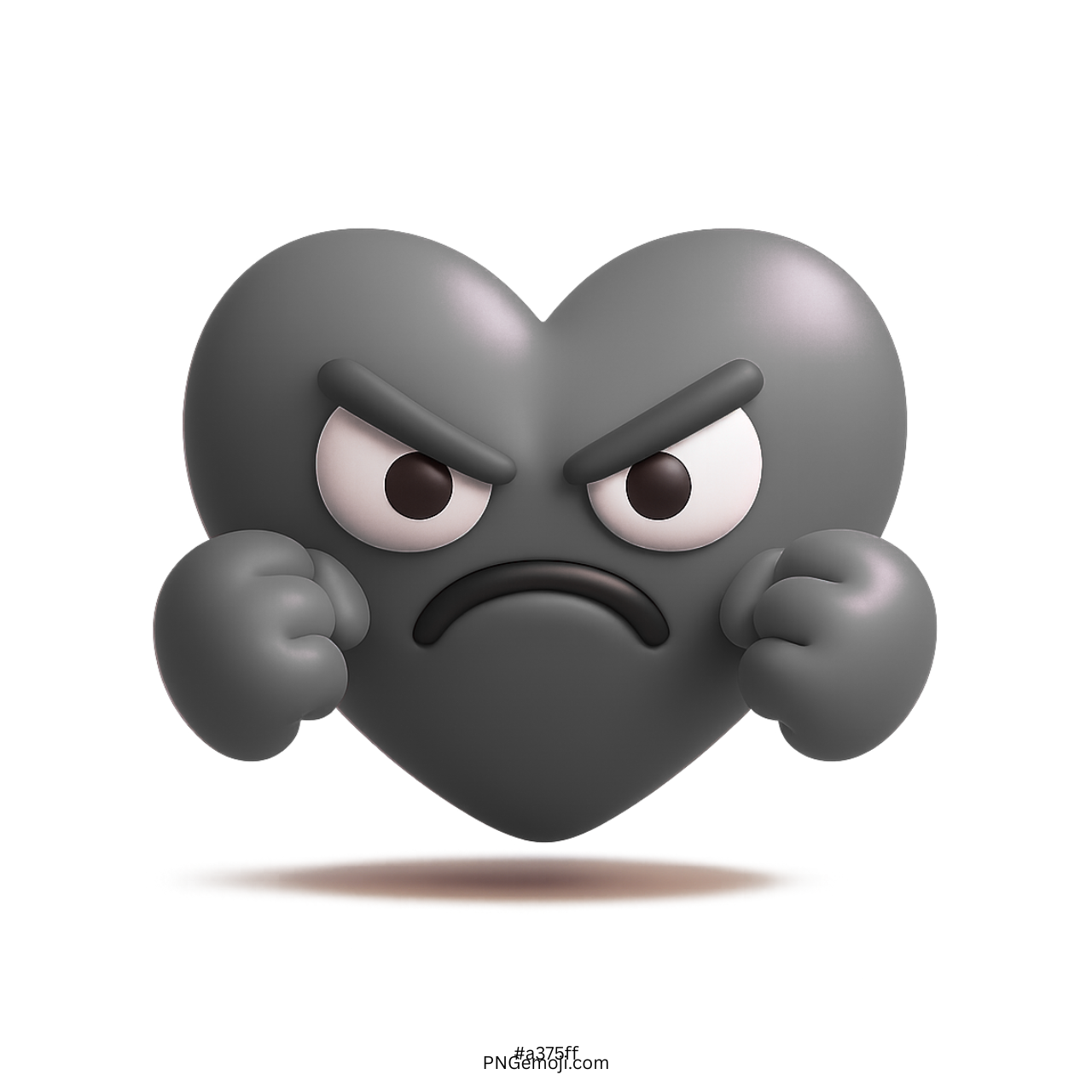 3D angry black heart emoji with clenched fists and furrowed brows in fighting stance
