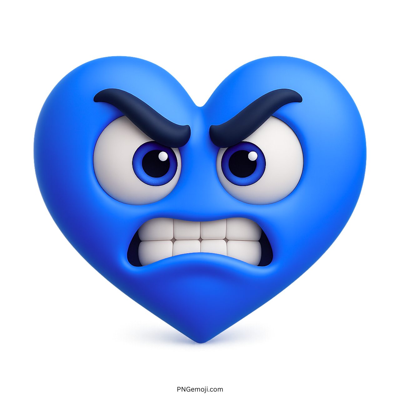 Angry blue heart emoji with furrowed eyebrows, intense eyes, and gritted teeth expression