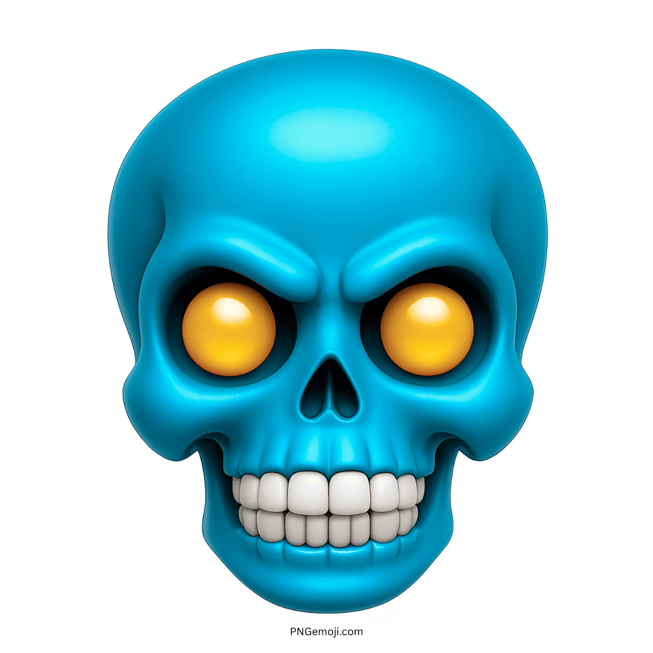 angry cyan skull emoji with glowing yellow eyes and gritted white teeth
