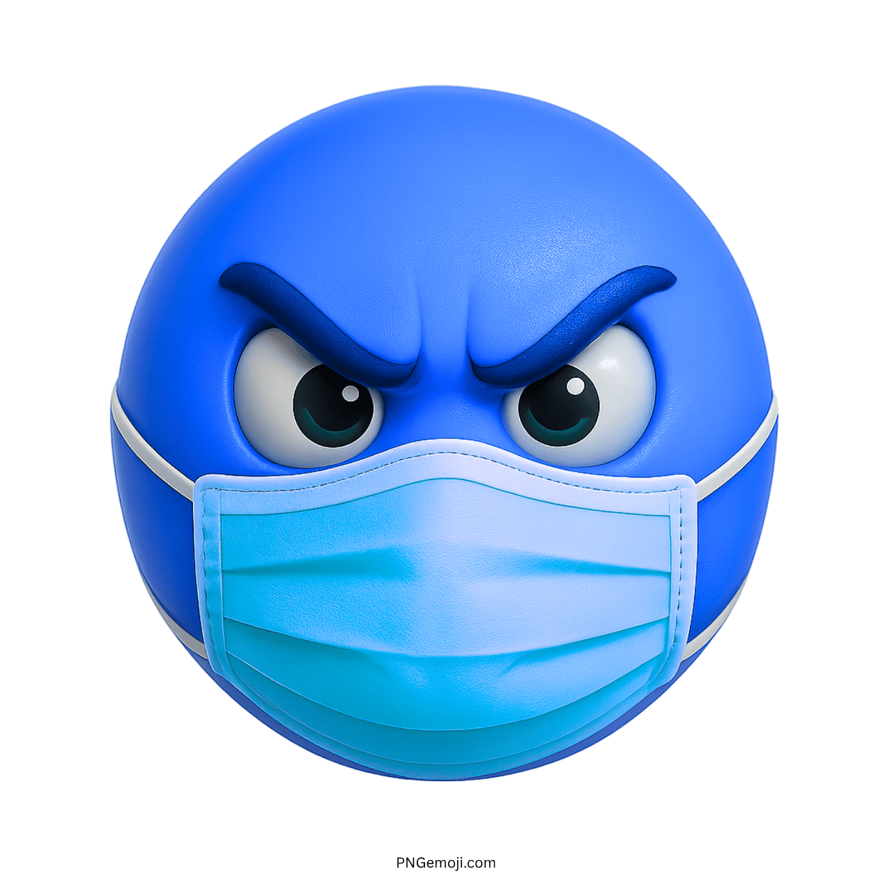 Blue angry emoji face wearing a protective surgical mask expressing frustration and safety