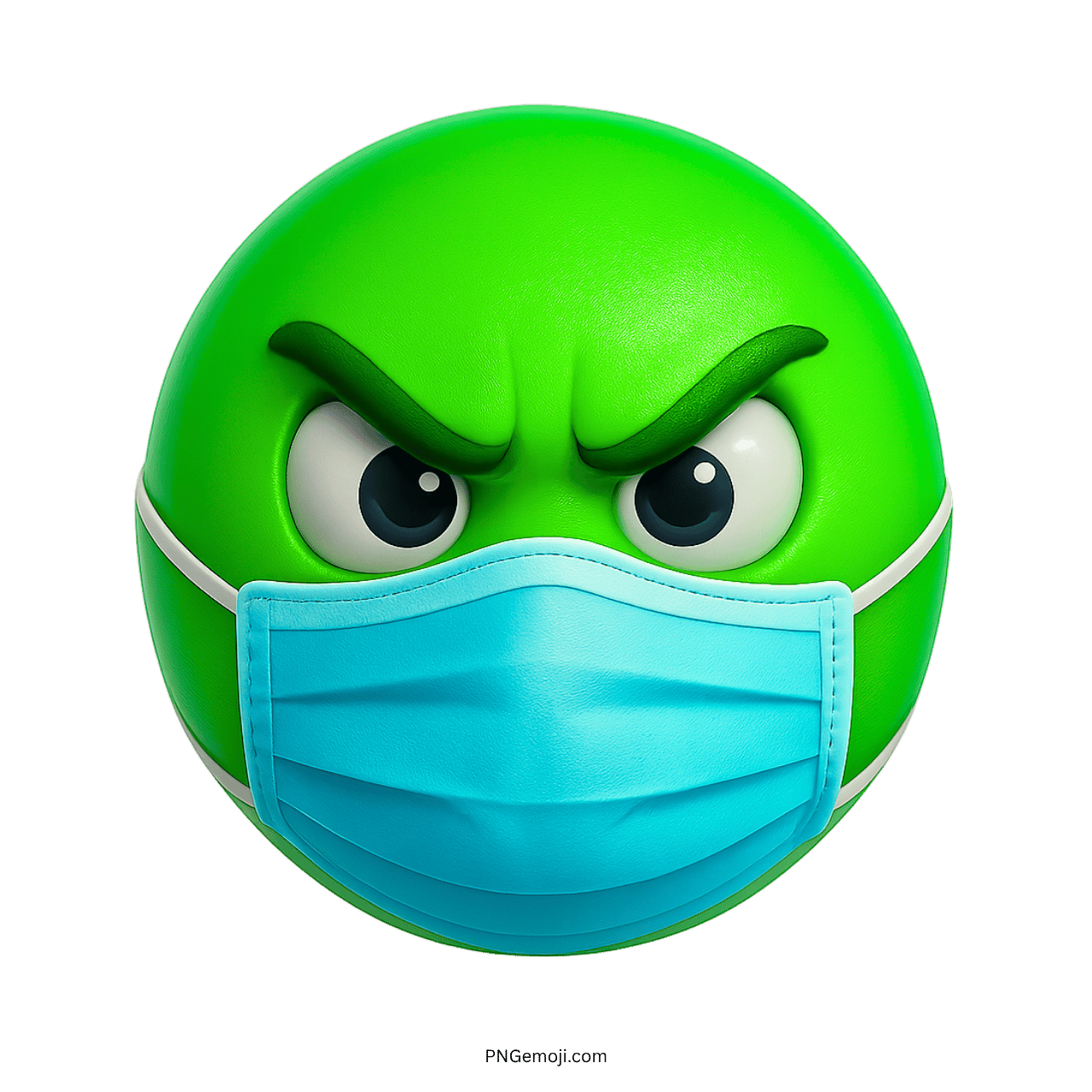 Green angry emoji with medical face mask showing frustration and safety awareness