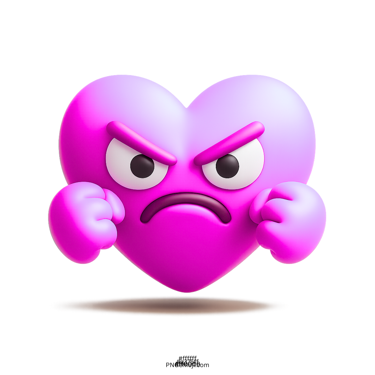 3D purple angry heart emoji showing clenched fists and intense emotional expression