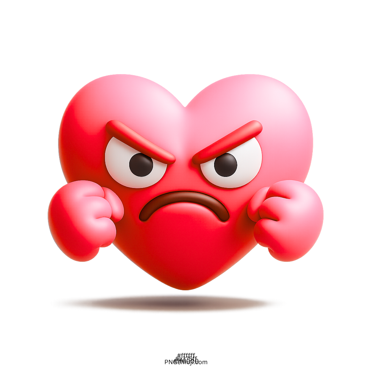 3D red angry heart emoji with clenched fists and intense cartoon expression