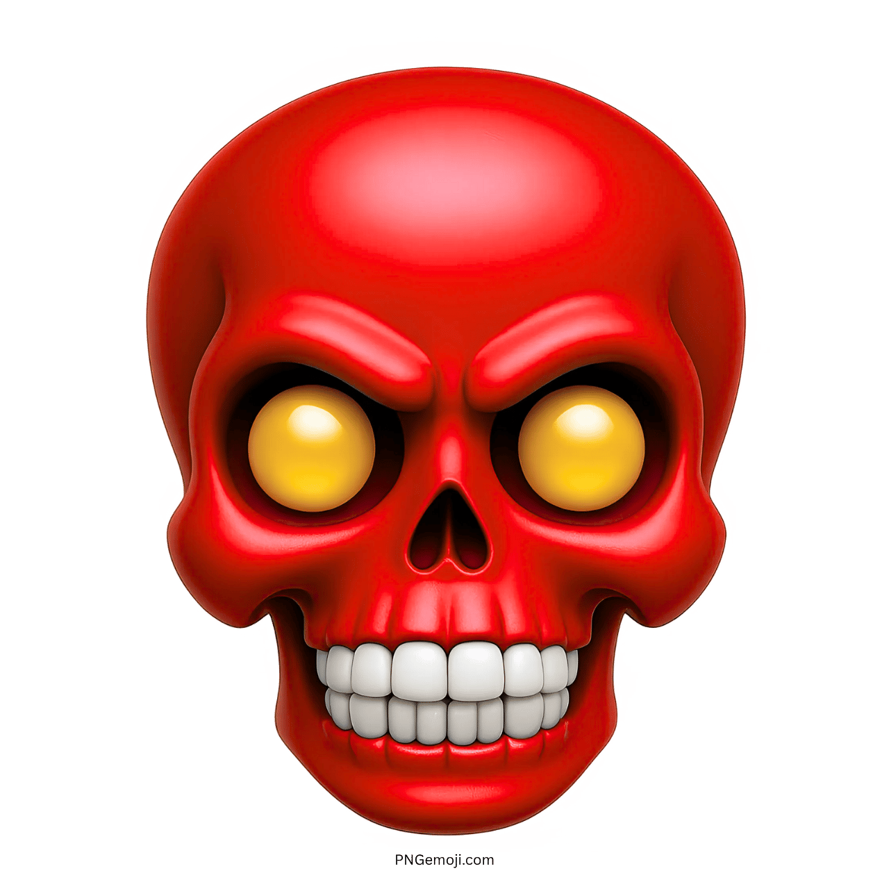 angry red skull emoji with glowing yellow eyes and clenched white teeth