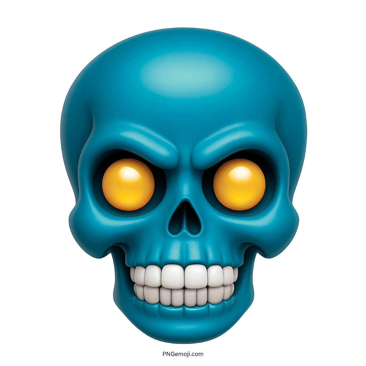 angry teal skull emoji with glowing yellow eyes and clenched white teeth