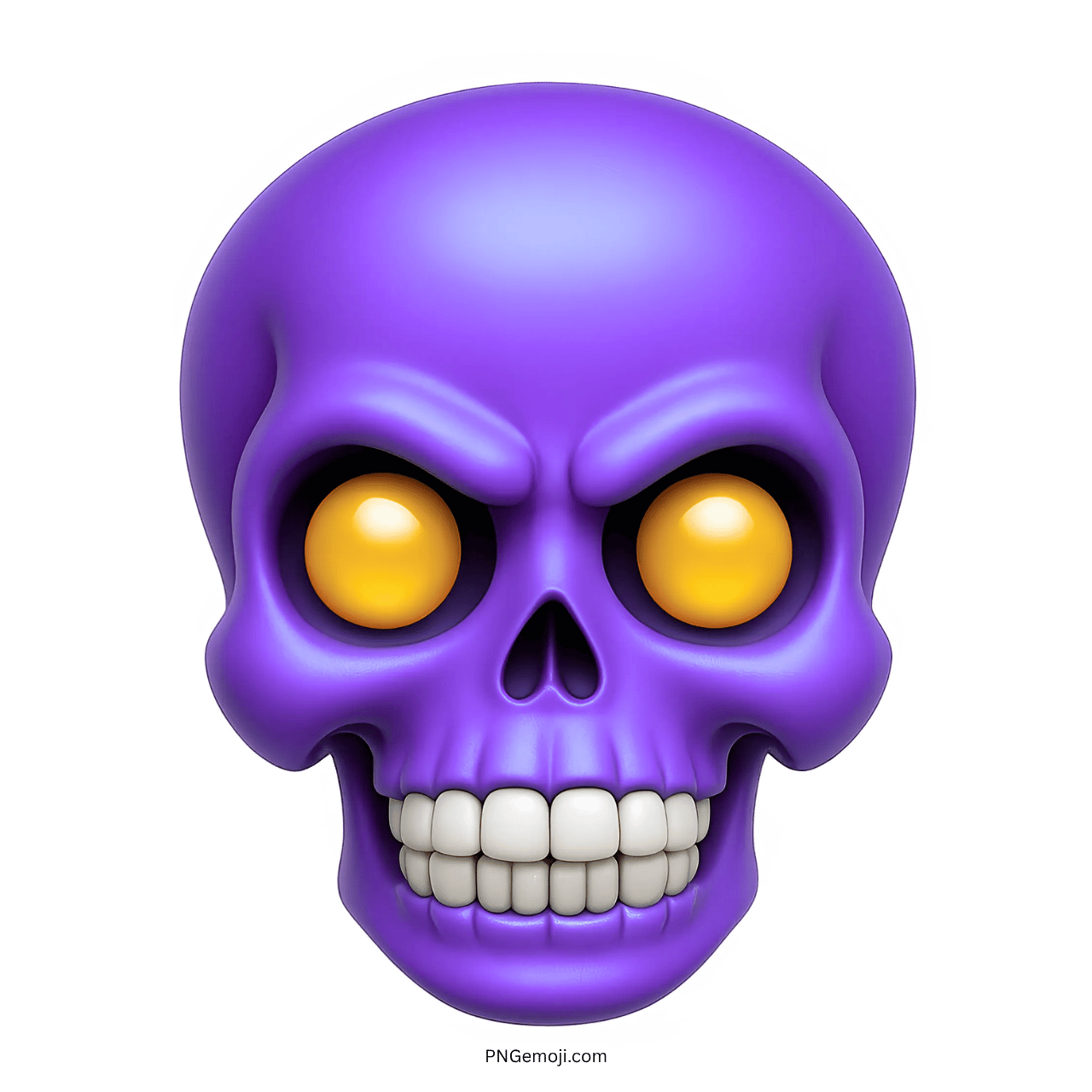 angry violet skull emoji with glowing yellow eyes and gritted white teeth