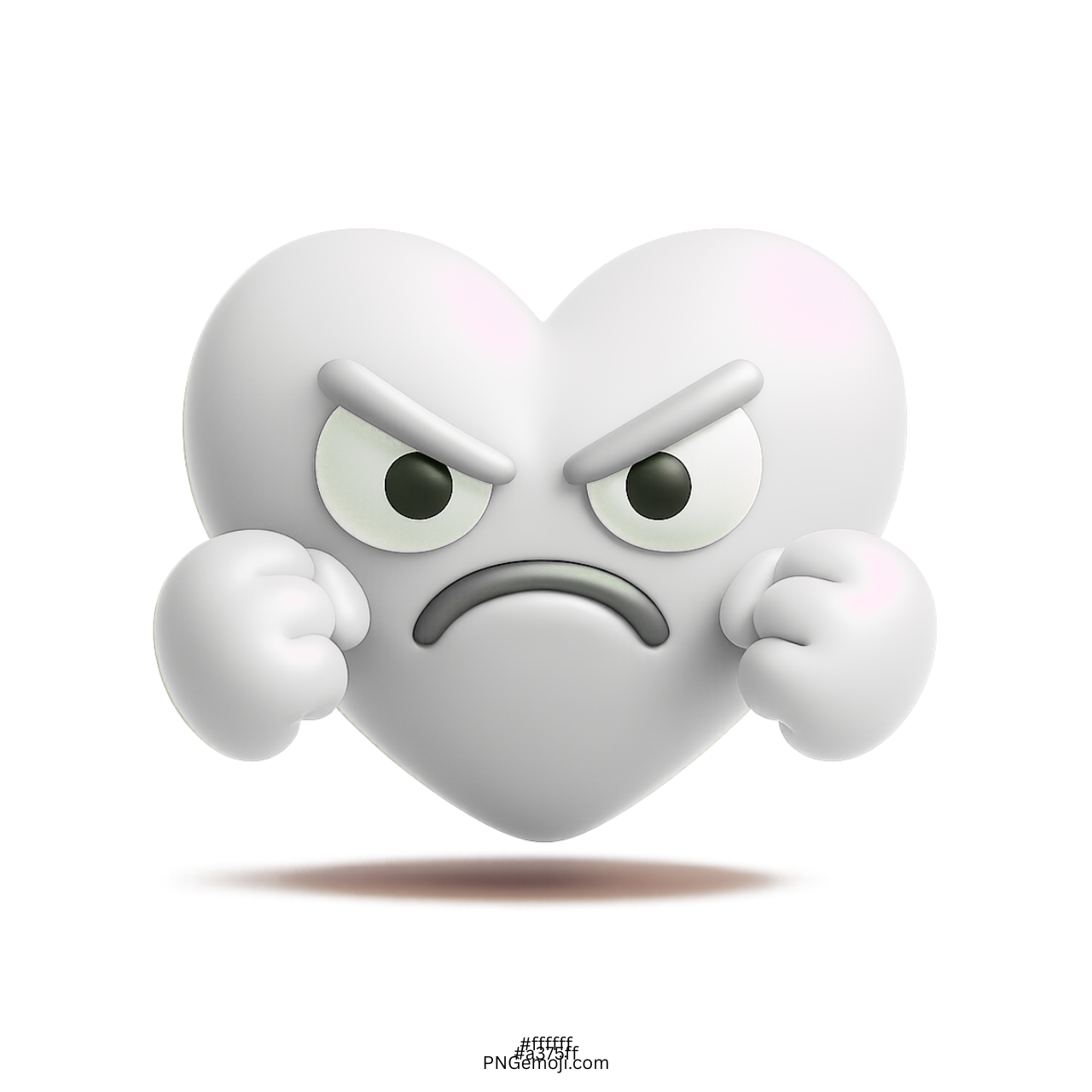 3D angry white heart emoji with clenched fists and furious facial expression