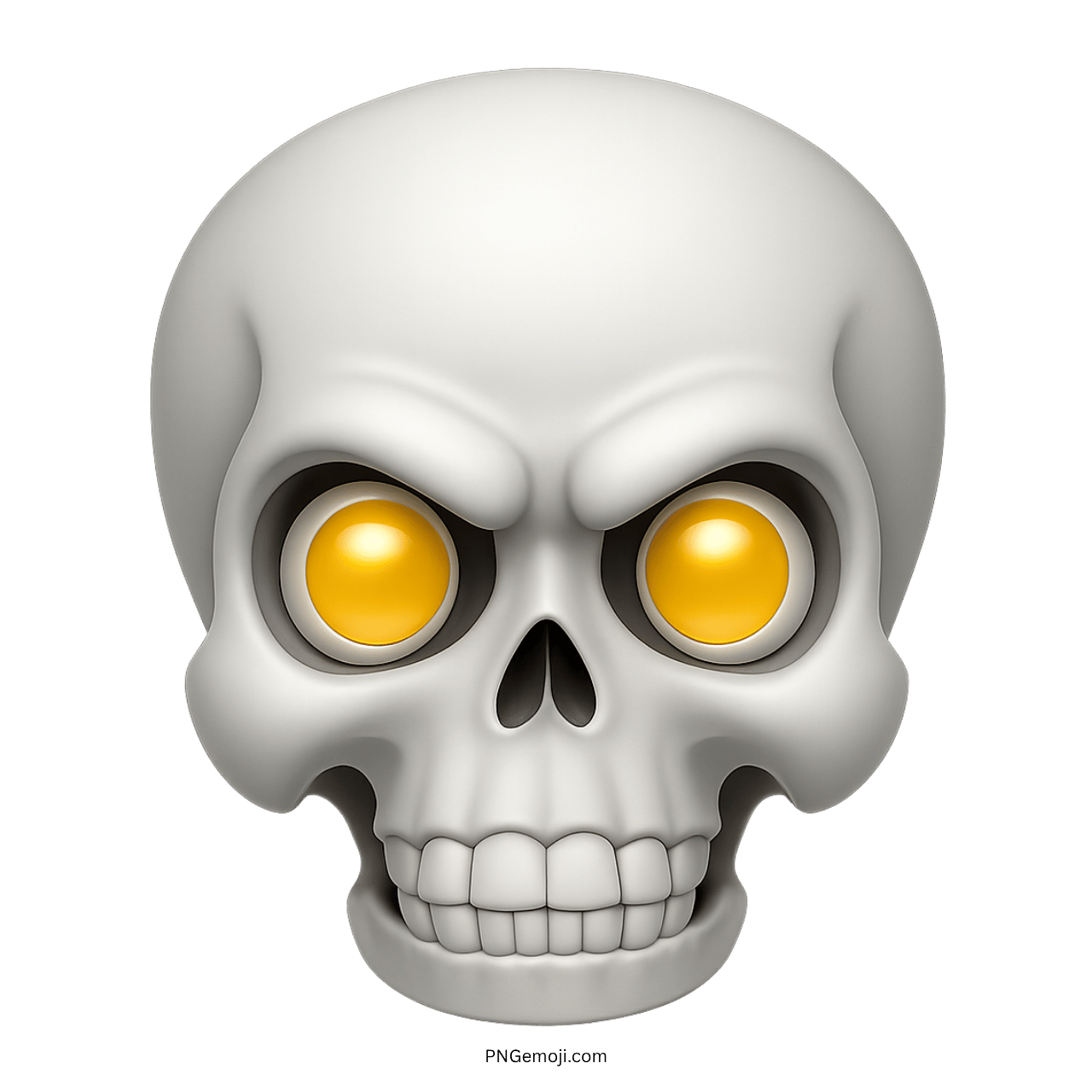angry white skull emoji with glowing yellow eyes and clenched white teeth